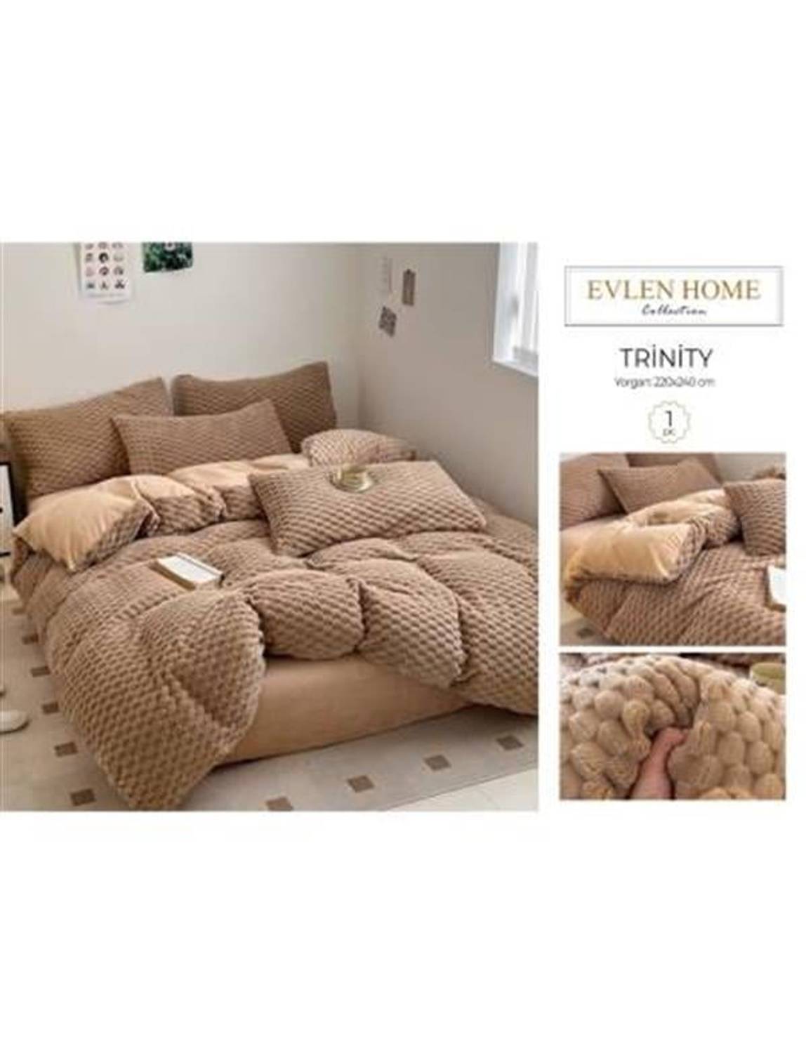 Evren Çift Kişilik Kürk Yorgan Trinity Kahve