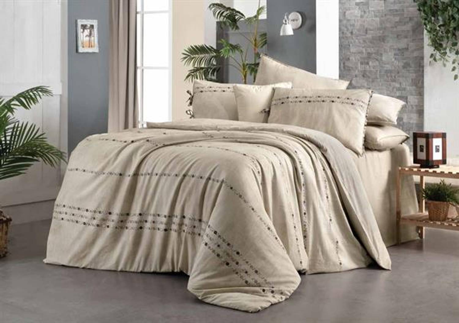 Комплект постільної білизни Sarev Percale подвійного розміру Tanya бежевий, 100% бавовна, гарантована стійкість до зникнення кольору та усадки