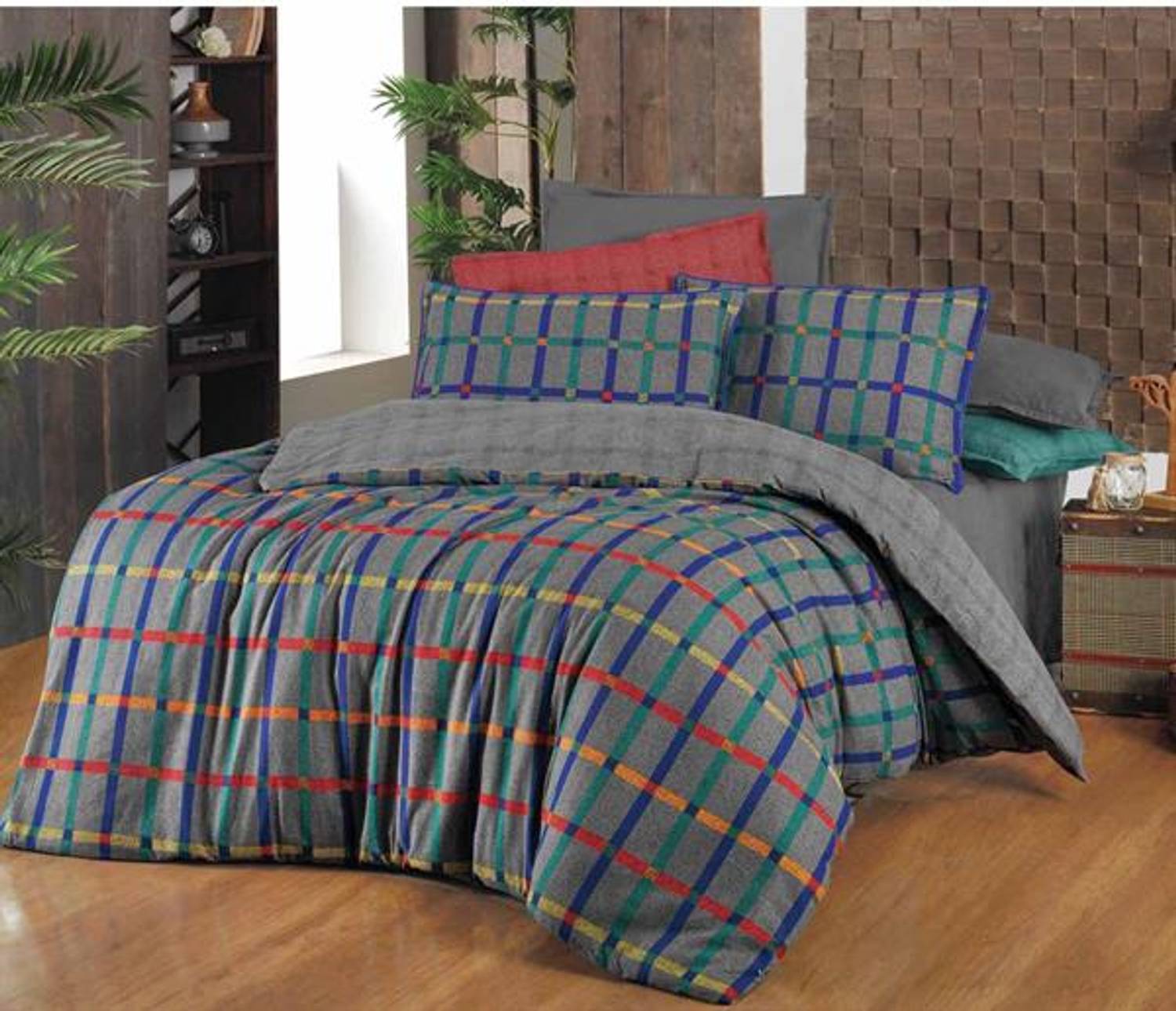 Sarev Flanel Çift Kişilik Nevresim Takımı Ragnar Gri