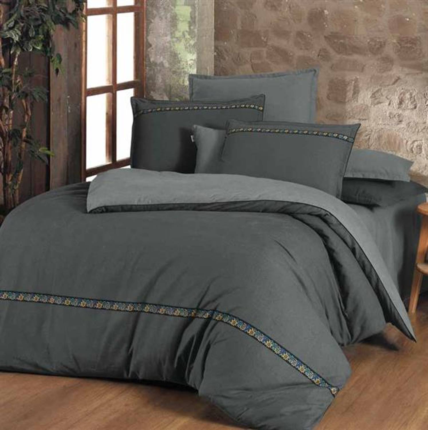 Sarev Fanel/Flannel Double Duvet Cover Set Enrike Gray