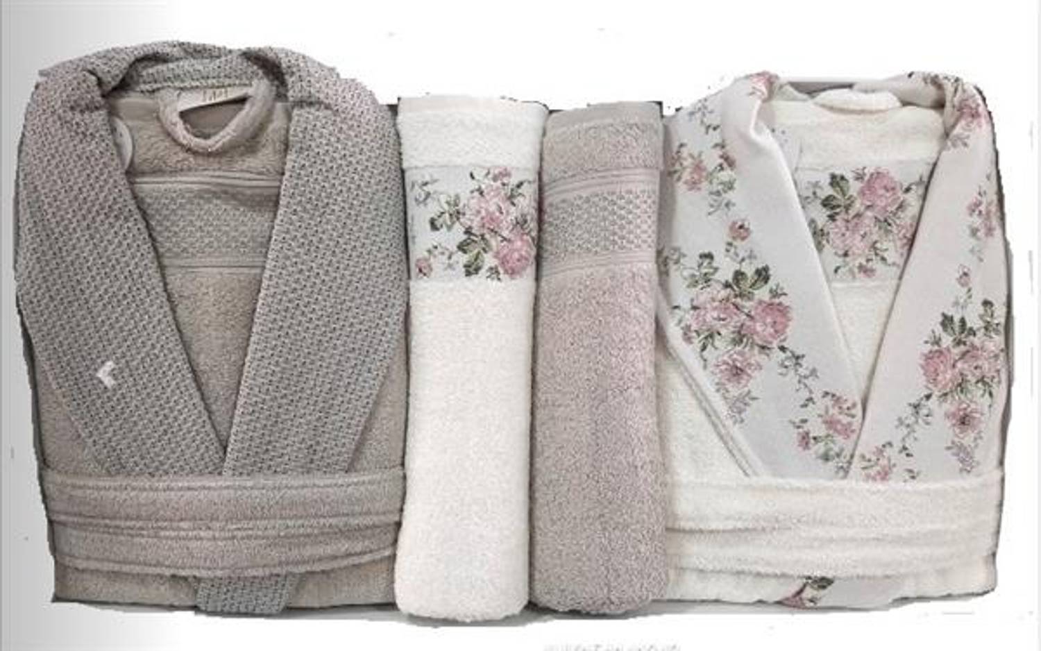 Комплект халатів Pupilla з 6 частин бамбук сієна еcru-бежевий, 2 халати, 2 банних рушники 90x150, 2 рушники для рук 50x90