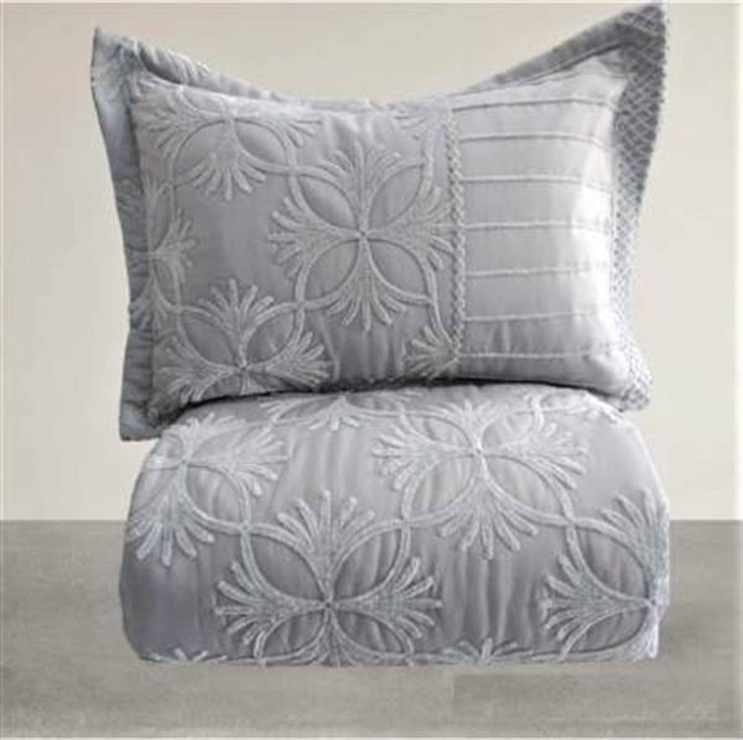 Zen Ivy Embroidered Double Bedspread Gray