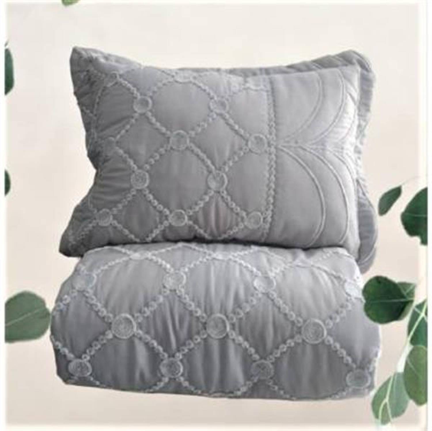 Zen Bohem Nakışlı Çift Kişilik Yatak Örtüsü Gri