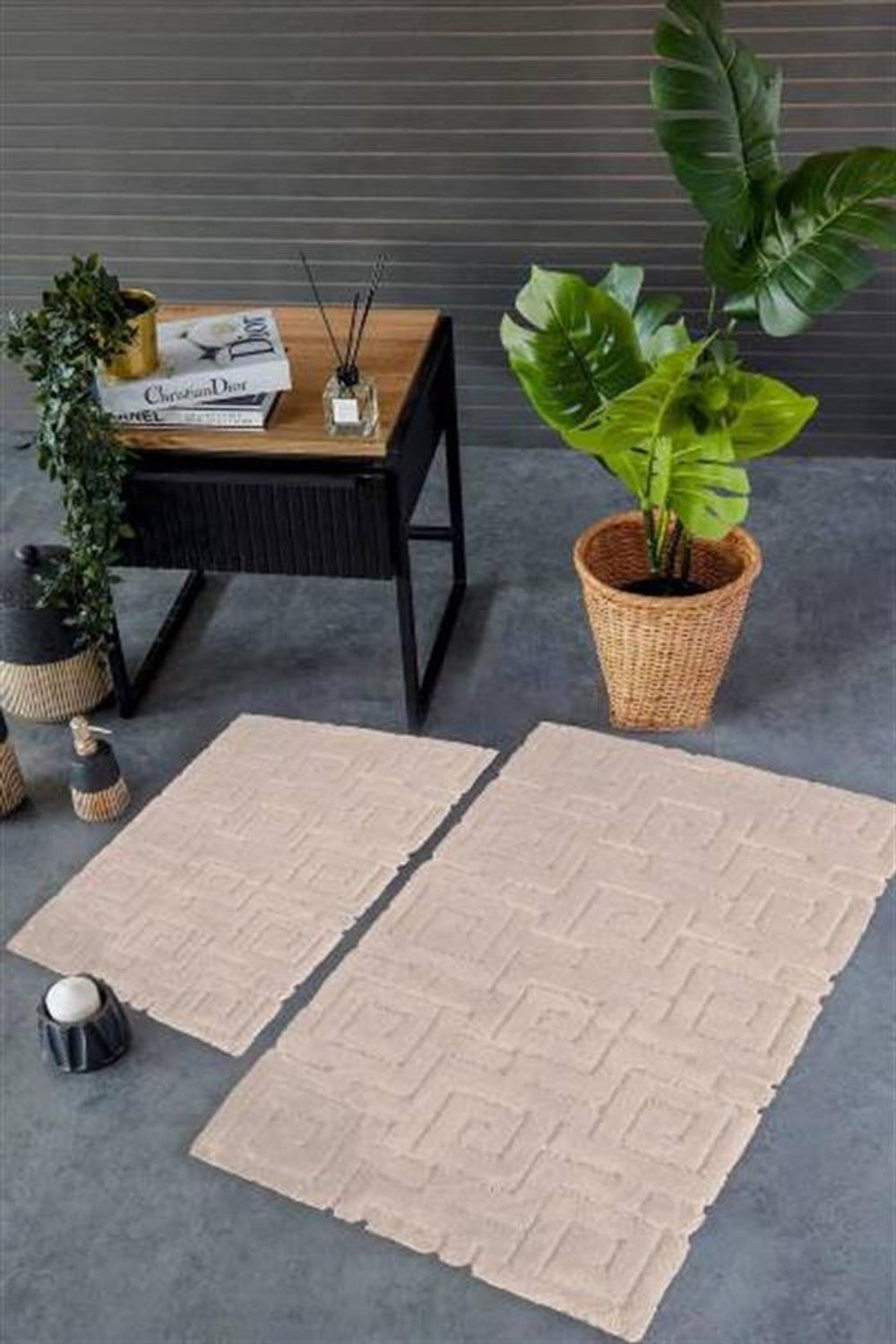 Килимок для ванної İyi Geceler İstanbul Meander светло-бежевого кольору, 2 шт, 100% бавовна, поглинає вологу, антиковзкий, для дому та офісу