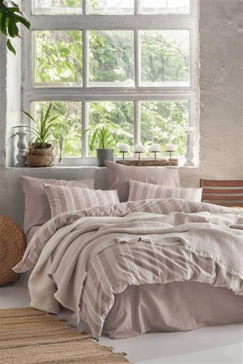 İyi Geceler İstanbul Çift Kişilik Nevresimli Doğal Yatak Örtüsü Seti Wendy Kiremit