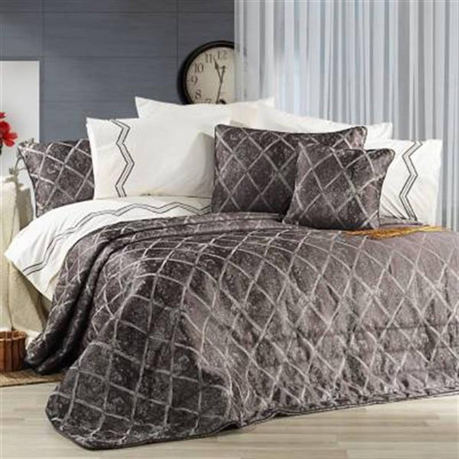 Комплект постельного белья Nazik Home Çeyiz Seti Lucia серого цвета, 11 предметов, из 61-сетовый хлопок, пятен не держит, стильный подарок