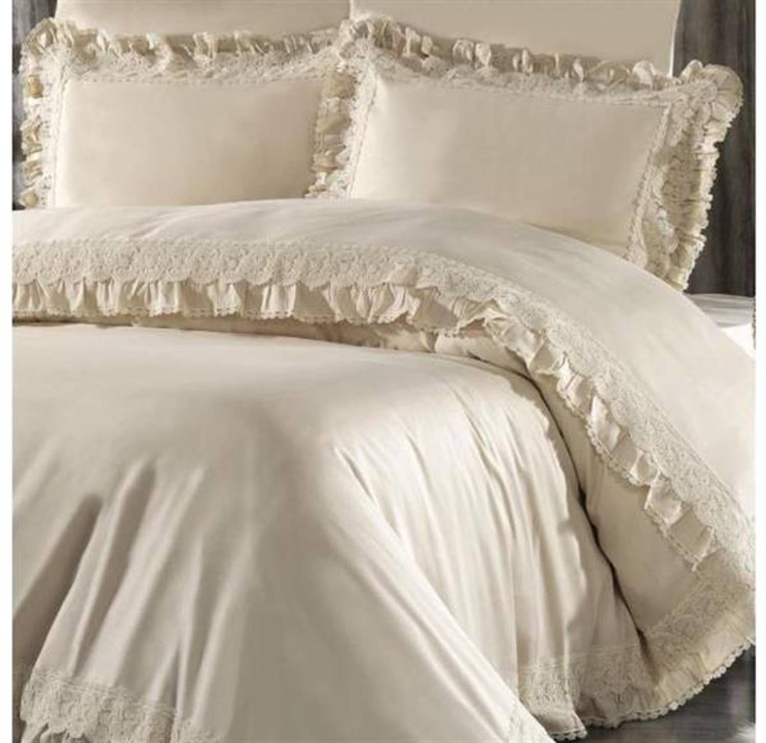 Nazik Home Cotton Satin Double Duvet Cover Set Helen Beige