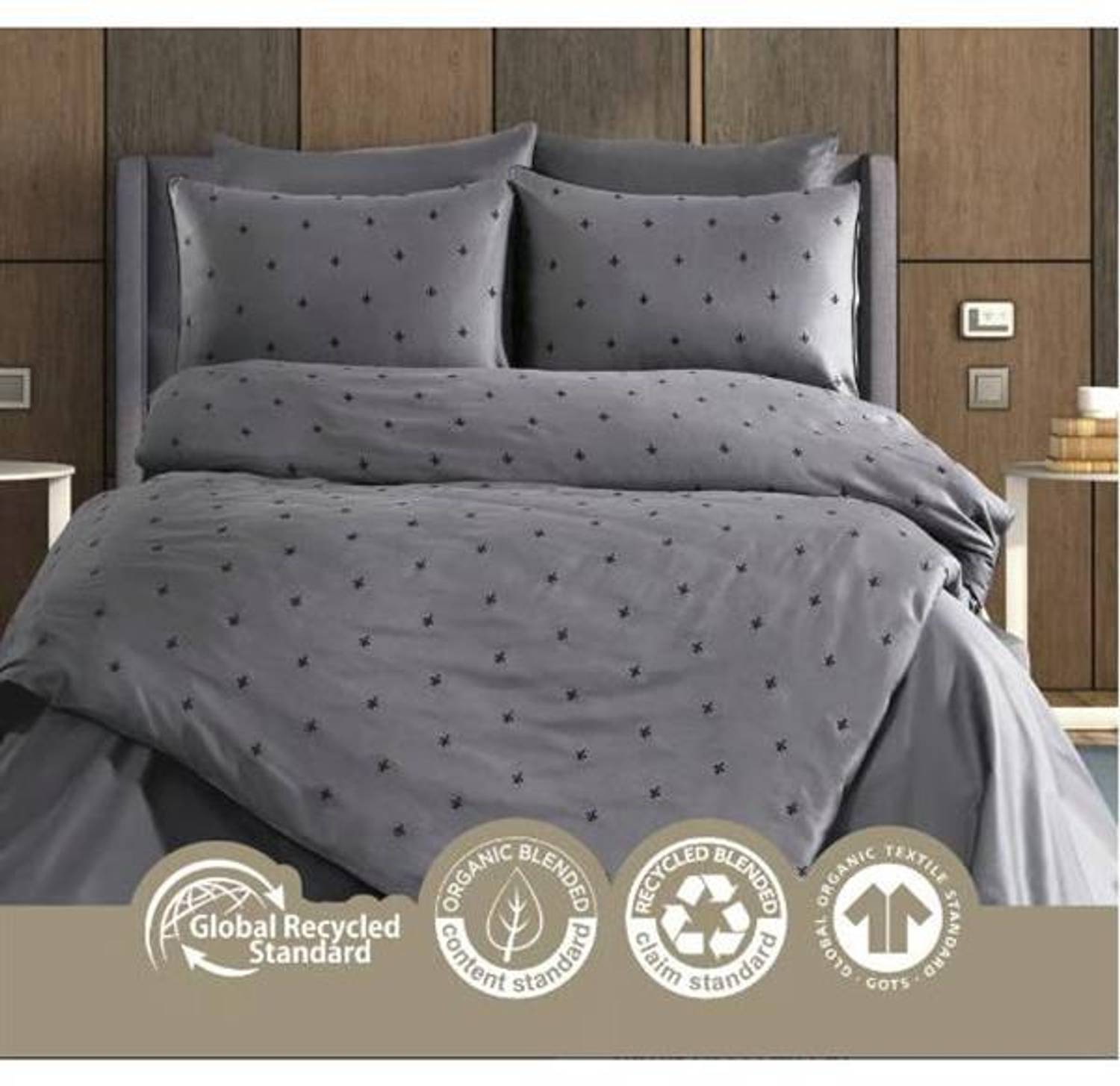 Комплект постільної білизни двоспальний Hermes антрацит з 100% бавовняного сатину, розкішна м'яка поверхня та зручність для найкращого сну