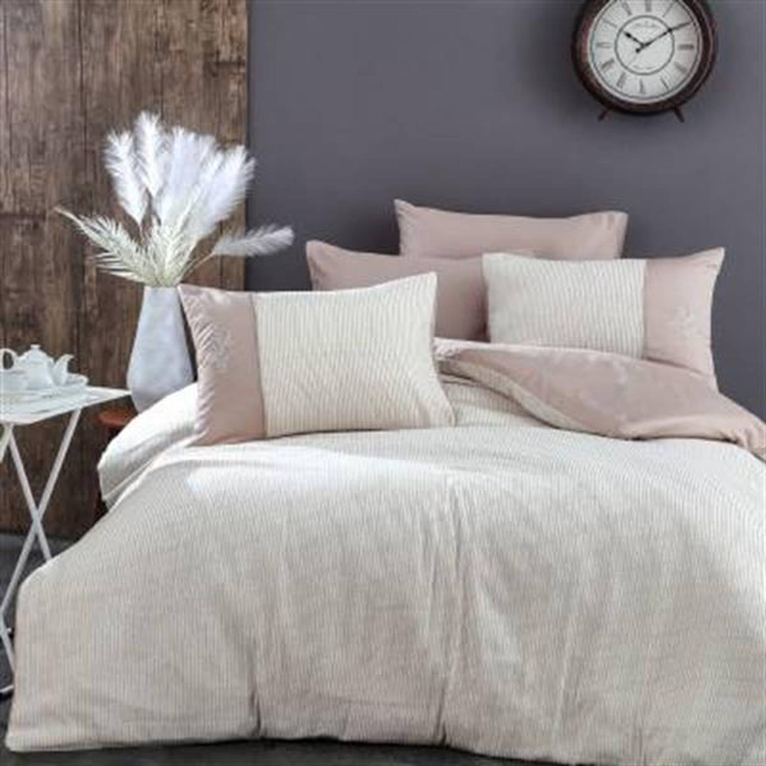 طقم غطاء لحاف مزدوج من القطن والساتان من نازك هوم لوريس مينك