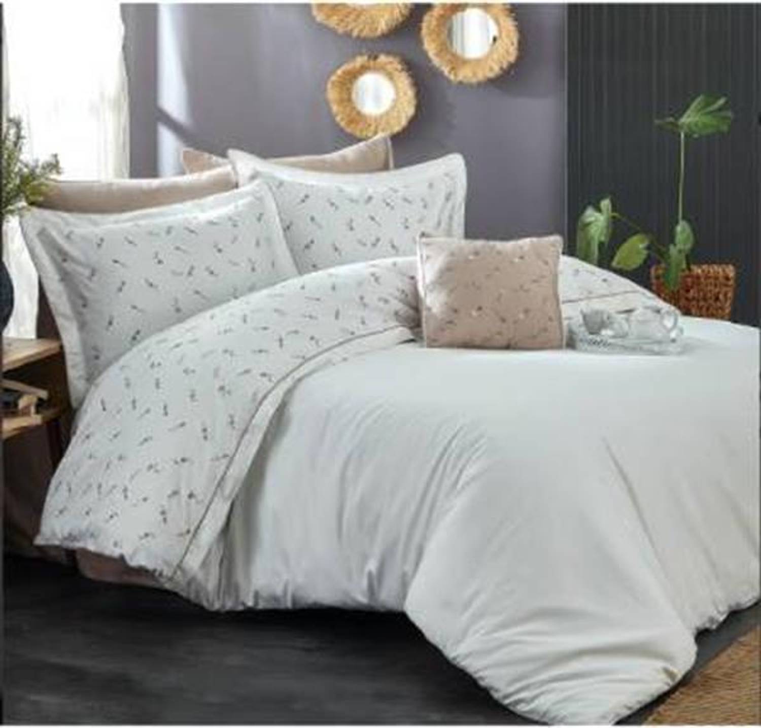 طقم غطاء لحاف مزدوج من الساتان القطني من نازك هوم، أليستا رمادي