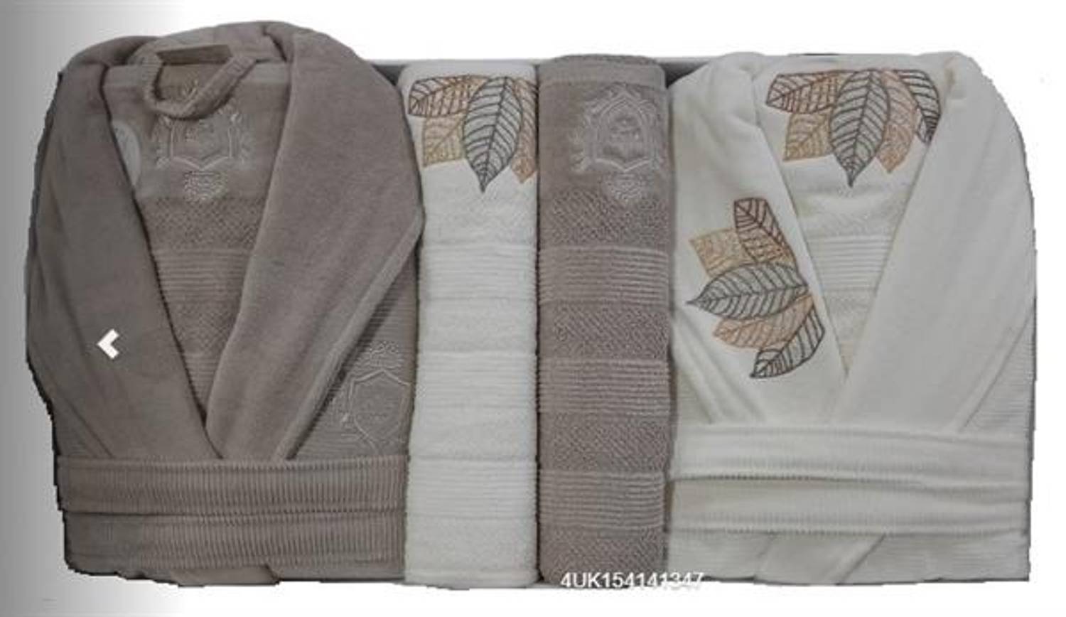 Pupilla 6 Piece Velvet Family Bathrobe Set Rita Ecru-Cappuccino