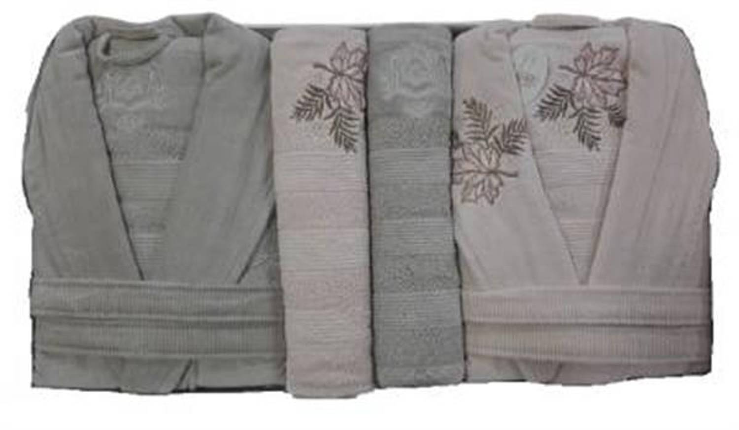 Pupilla 6 Parça Kadife Aile Bornoz Seti Rita Gül Kurusu-Açık Gri