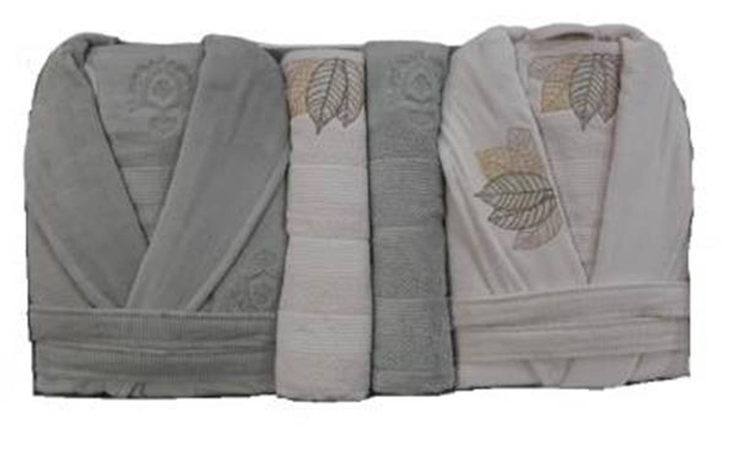 Комплект з 6 велюрових халатів Pupilla: 2 халати (жіночий та чоловічий), 2 рушники 90x150 см, 2 рушники для рук 50x90 см з високоякісної бавовни