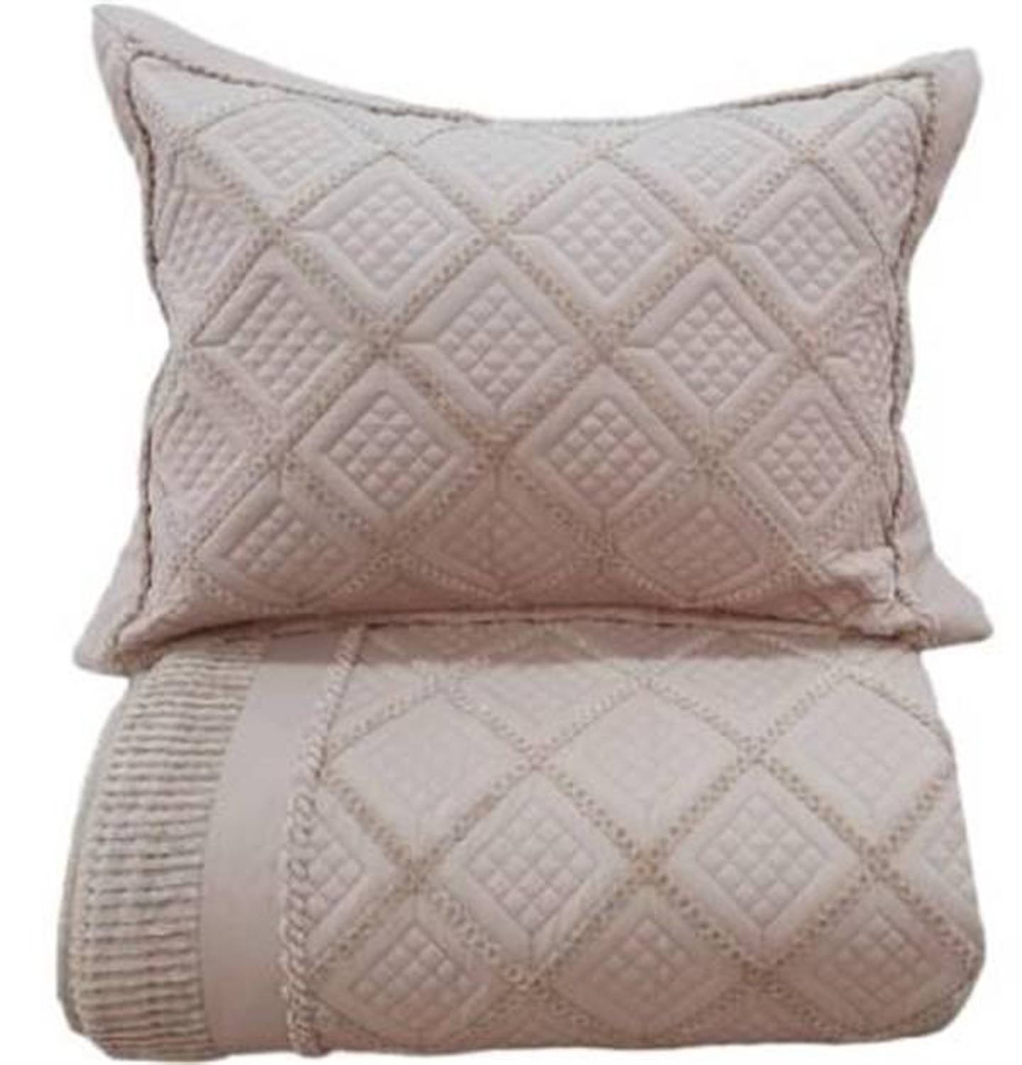 غطاء سرير مزدوج مزين بالحبكة كابتشينو مع وسادتين 50*70 سم راتنج بوليستر 250*260 سم