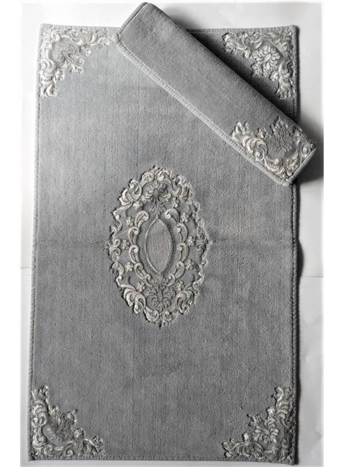 Maco Cotton Güpürlü Klozet Takımı Aplikli Pera Gri