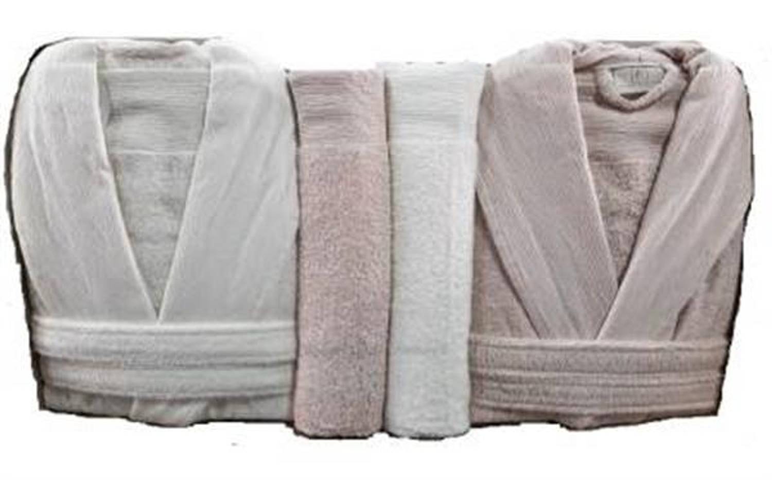 Pupilla 6 Parça Aile Bornoz Seti Bambo Elegant Somon-Ekru