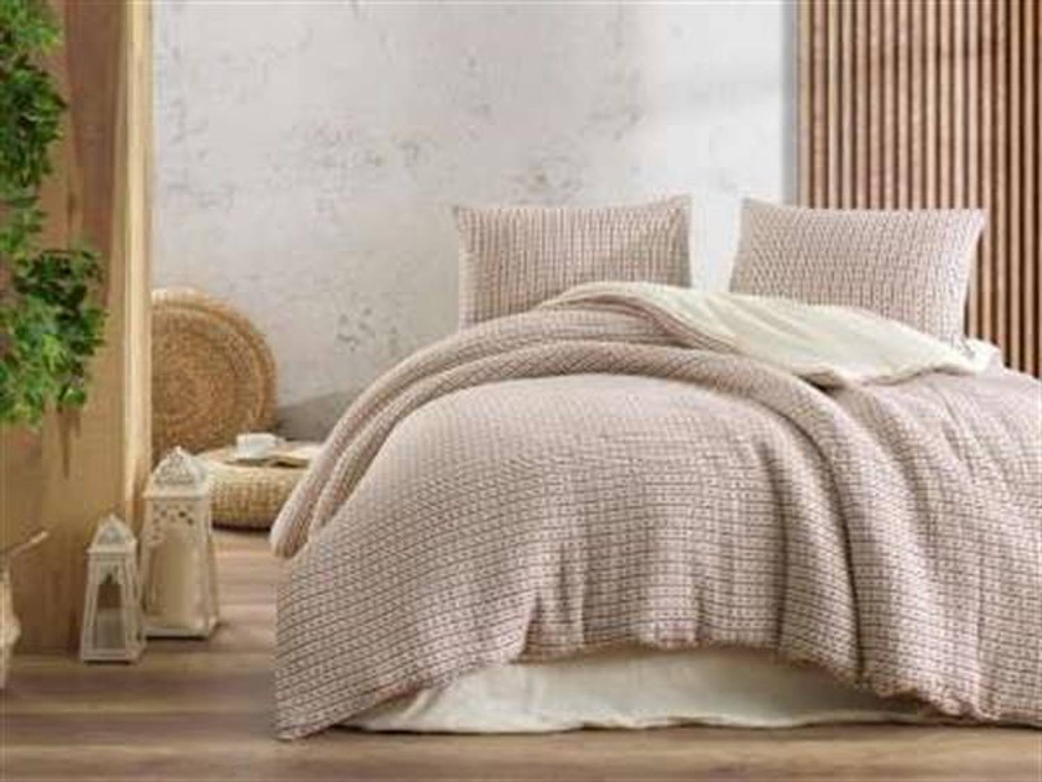 طقم لحاف عضوي مزدوج من شikel بلون بورجوندي يتكون من لحاف 200*220 سم، ملاءة سرير 240*260 سم، وغطاءين وسادة 50*70 سم