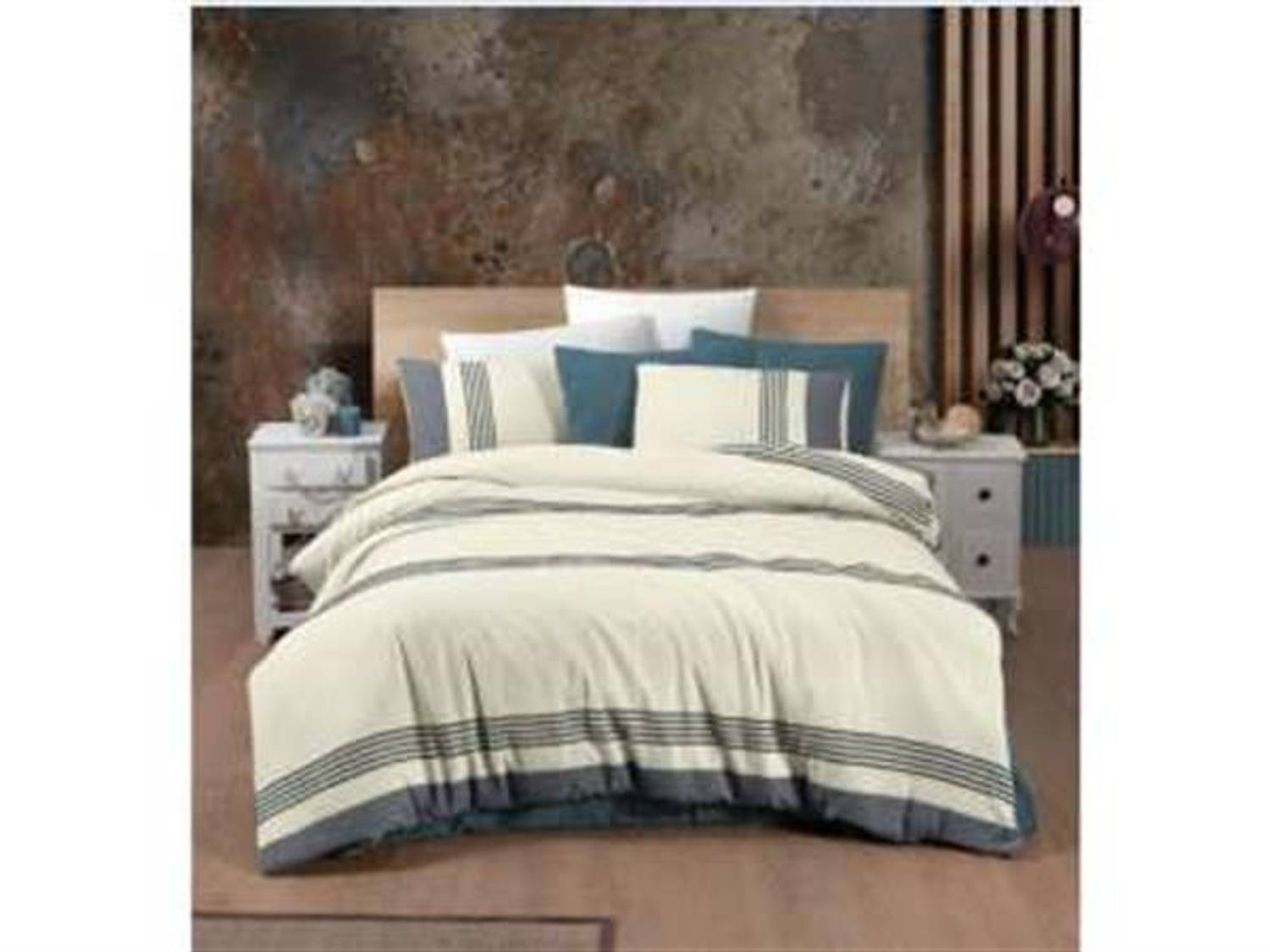 Şıkel Organic Pamuk Çift Kişilik Nevresim Takımı Monaco Petrol