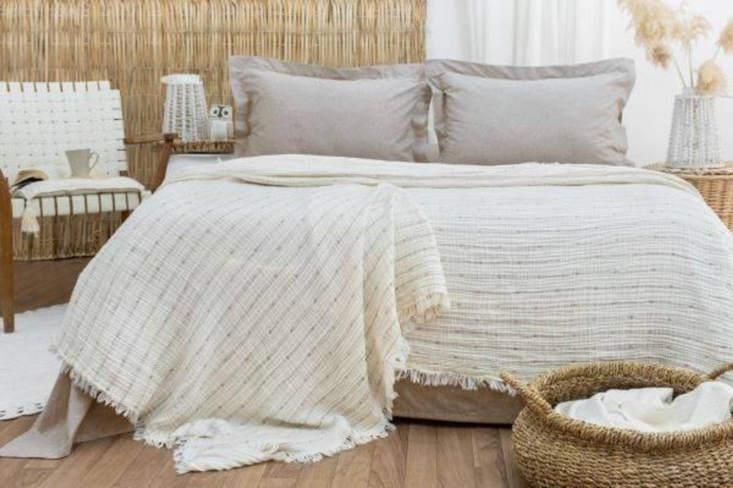 مجموعة أغطية سرير مزدوجة بيج من بوبلا للصيف مع تصميم أنيق ومريح