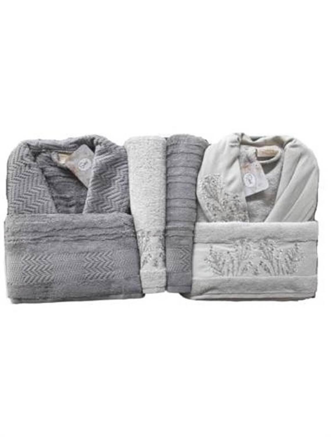 Şıkel Aile Bornoz Seti Penye Miranda Gri-Antrasit