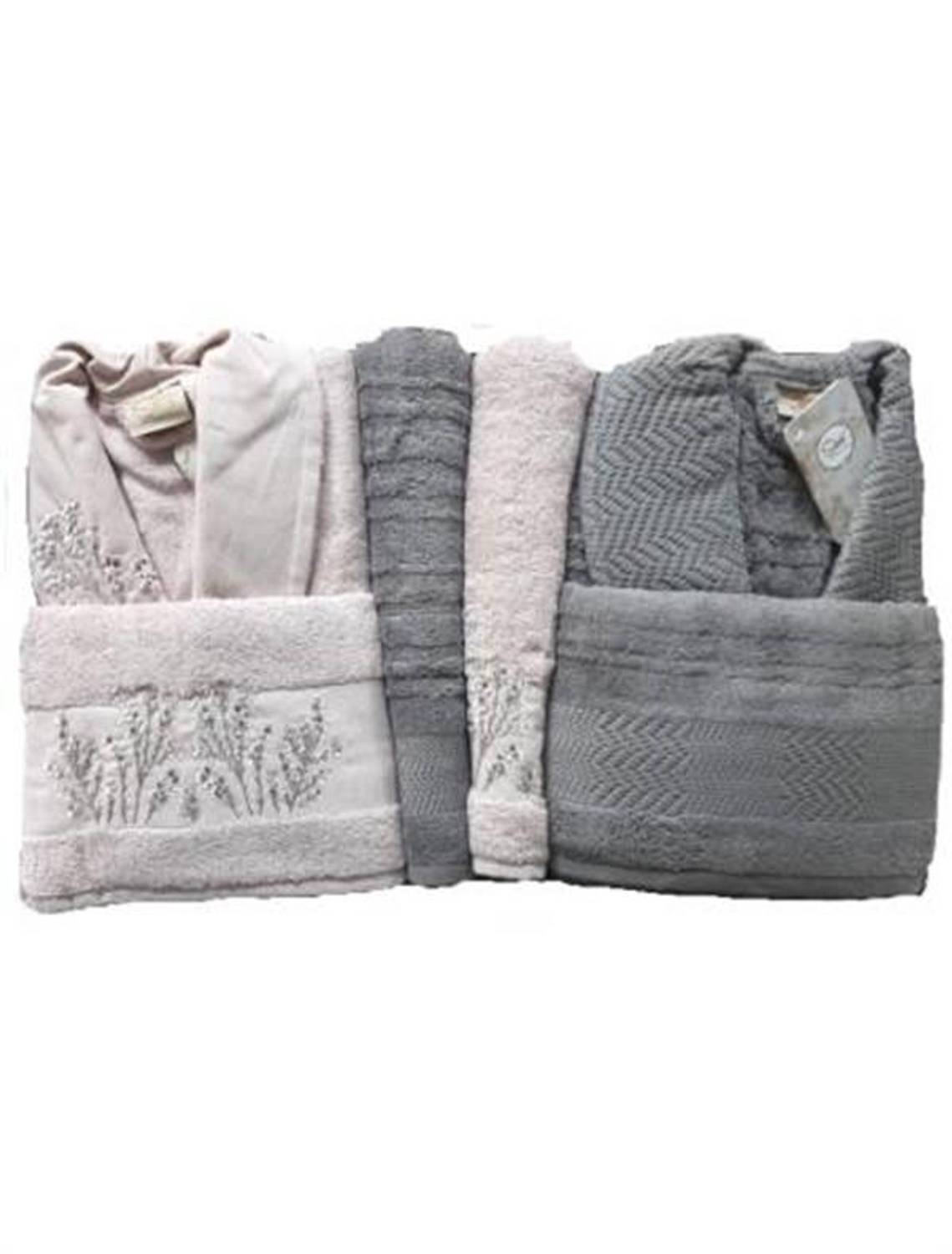 Şıkel Aile Bornoz Seti Penye Miranda Pudra-Antrasit