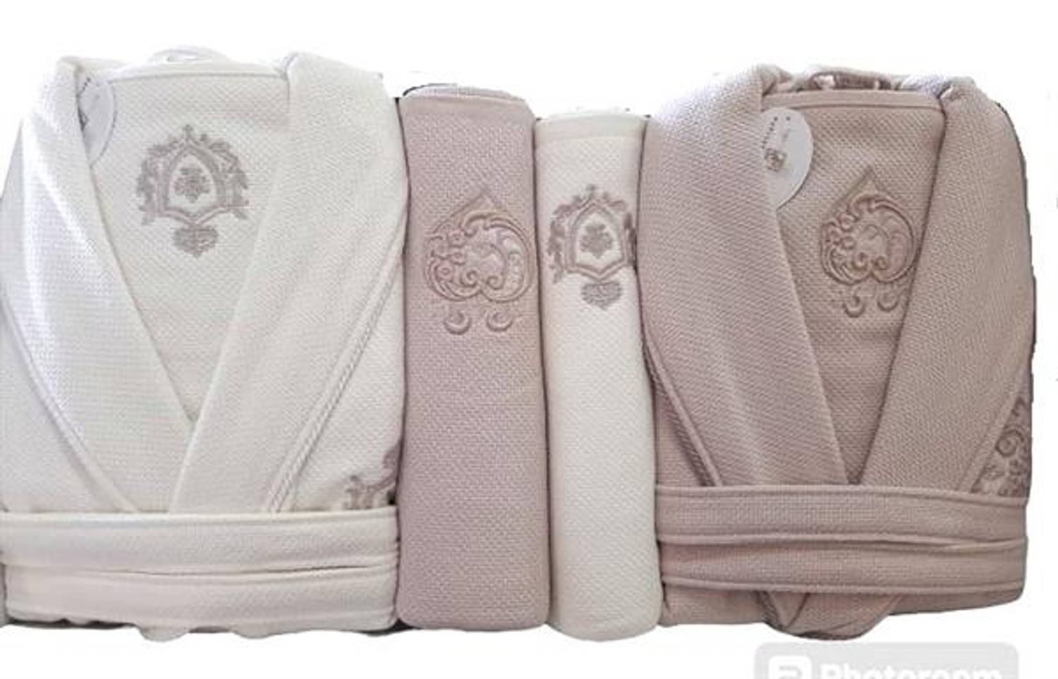 Pupilla 6 Parça Aile Bornoz Seti Cotton Bernini Ekru-Pudra