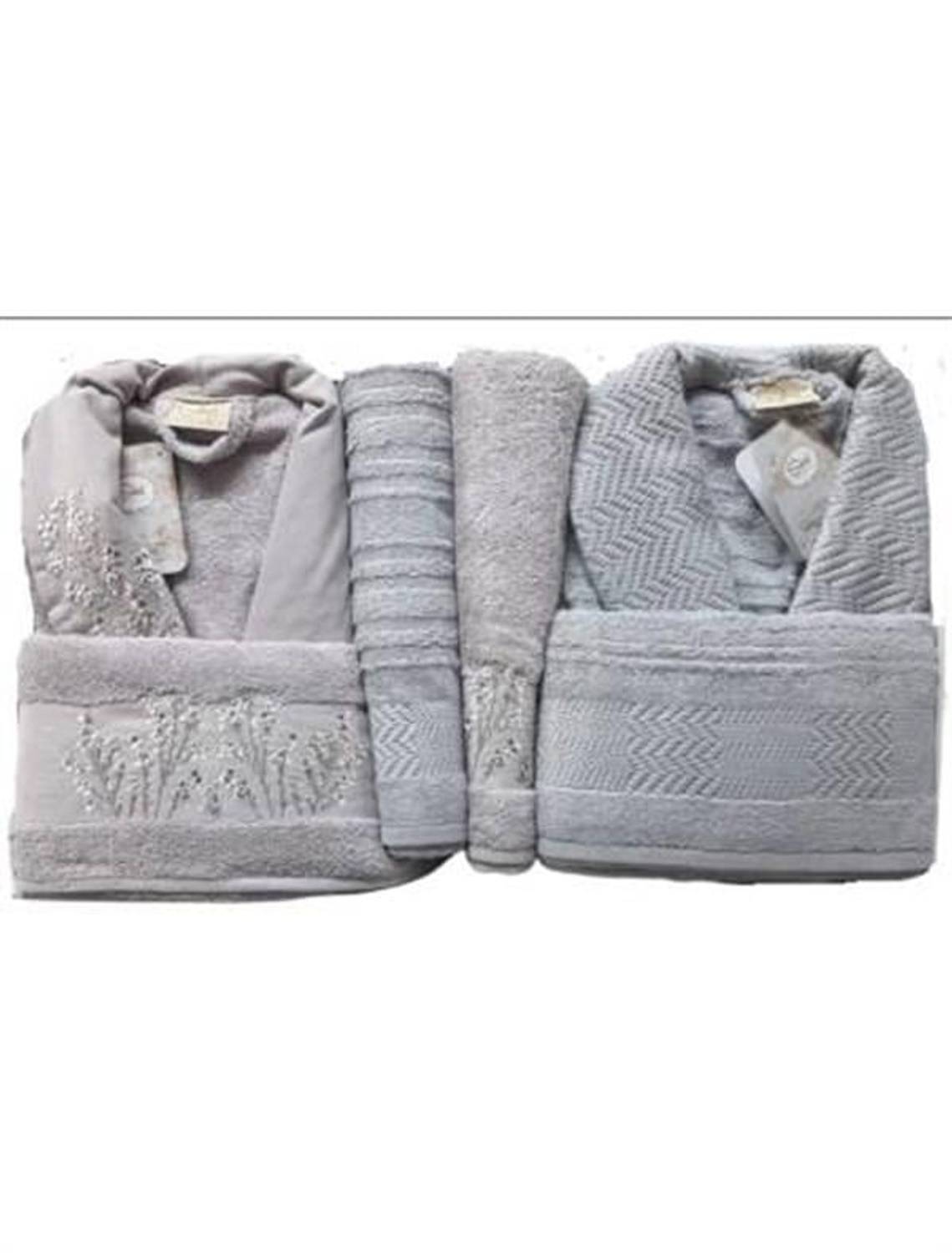 Şıkel Aile Bornoz Seti Penye Miranda Lila-Koyu Gri