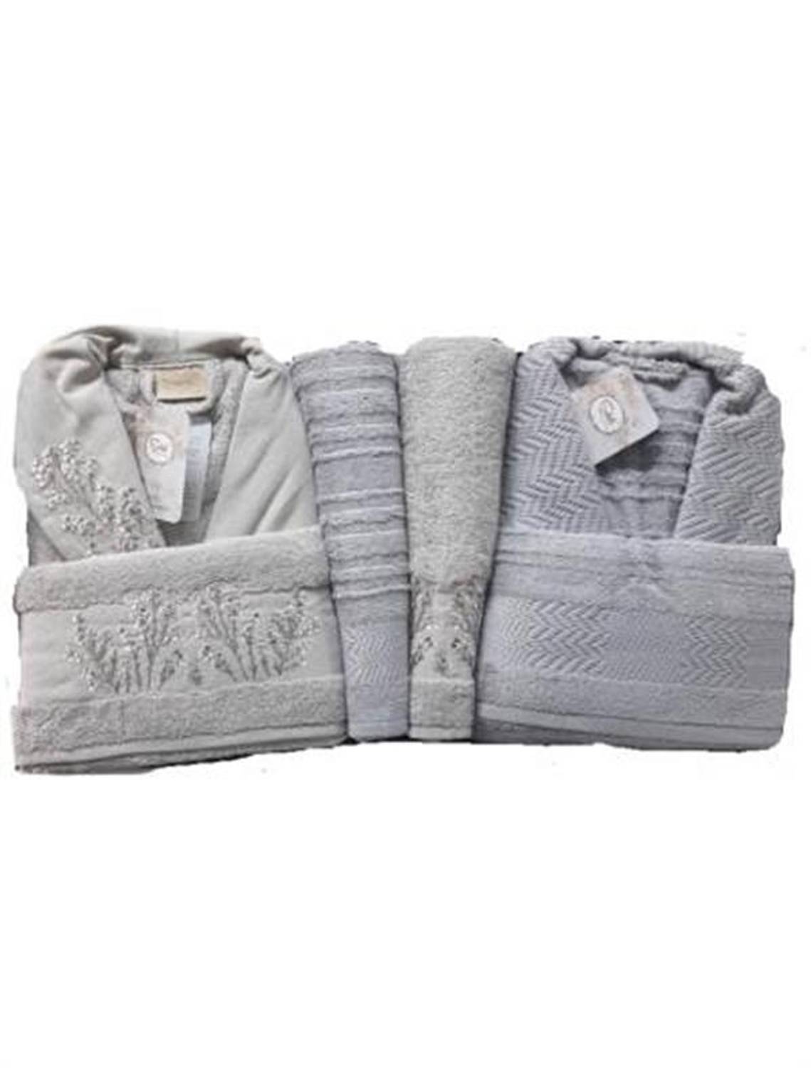 Şıkel Aile Bornoz Seti Penye Miranda Gri-Koyu Gri