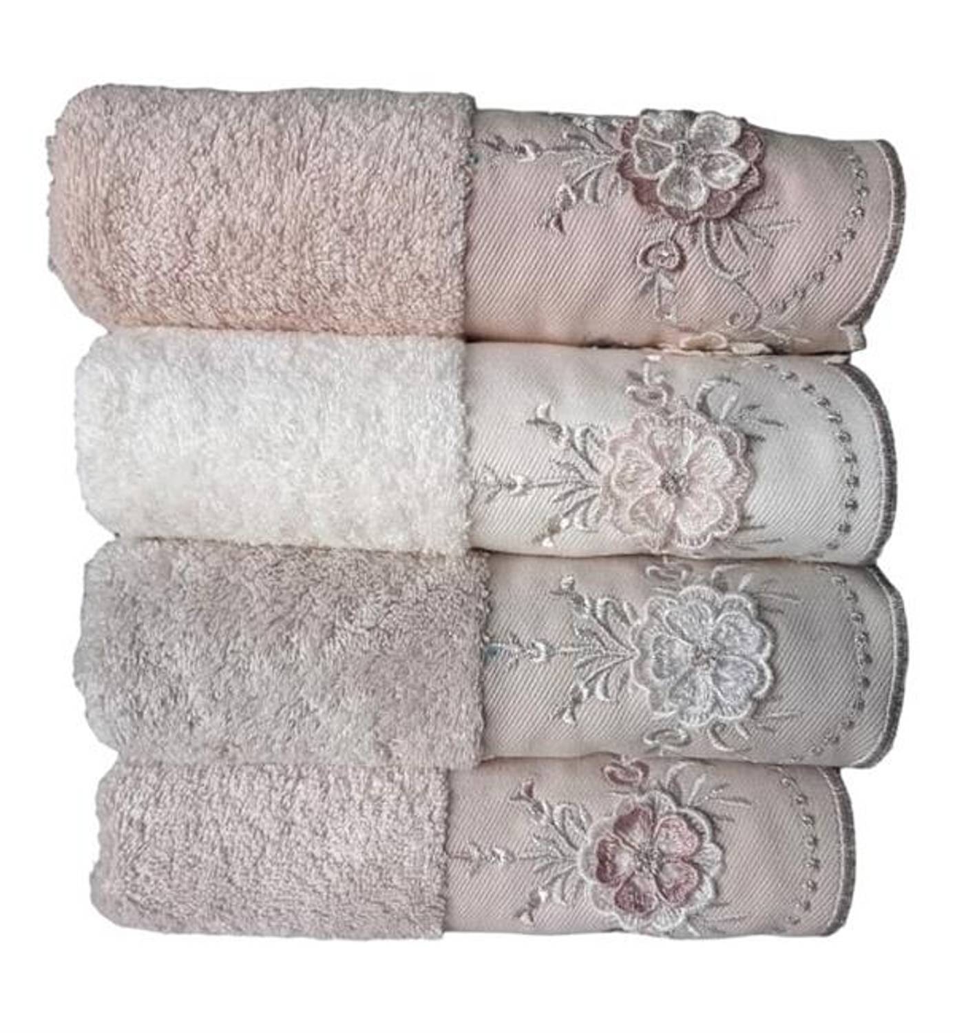 Комплект из 4 полотенец Pupilla с вышивкой из бамбука 50x90 см, отличная впитываемость