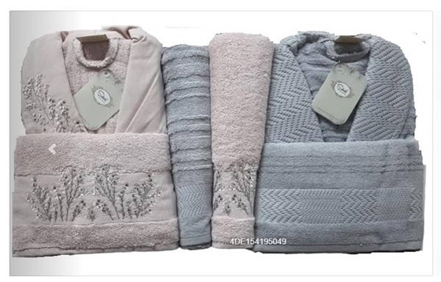 Şıkel Aile Bornoz Seti Penye Miranda Pudra-Koyu Gri