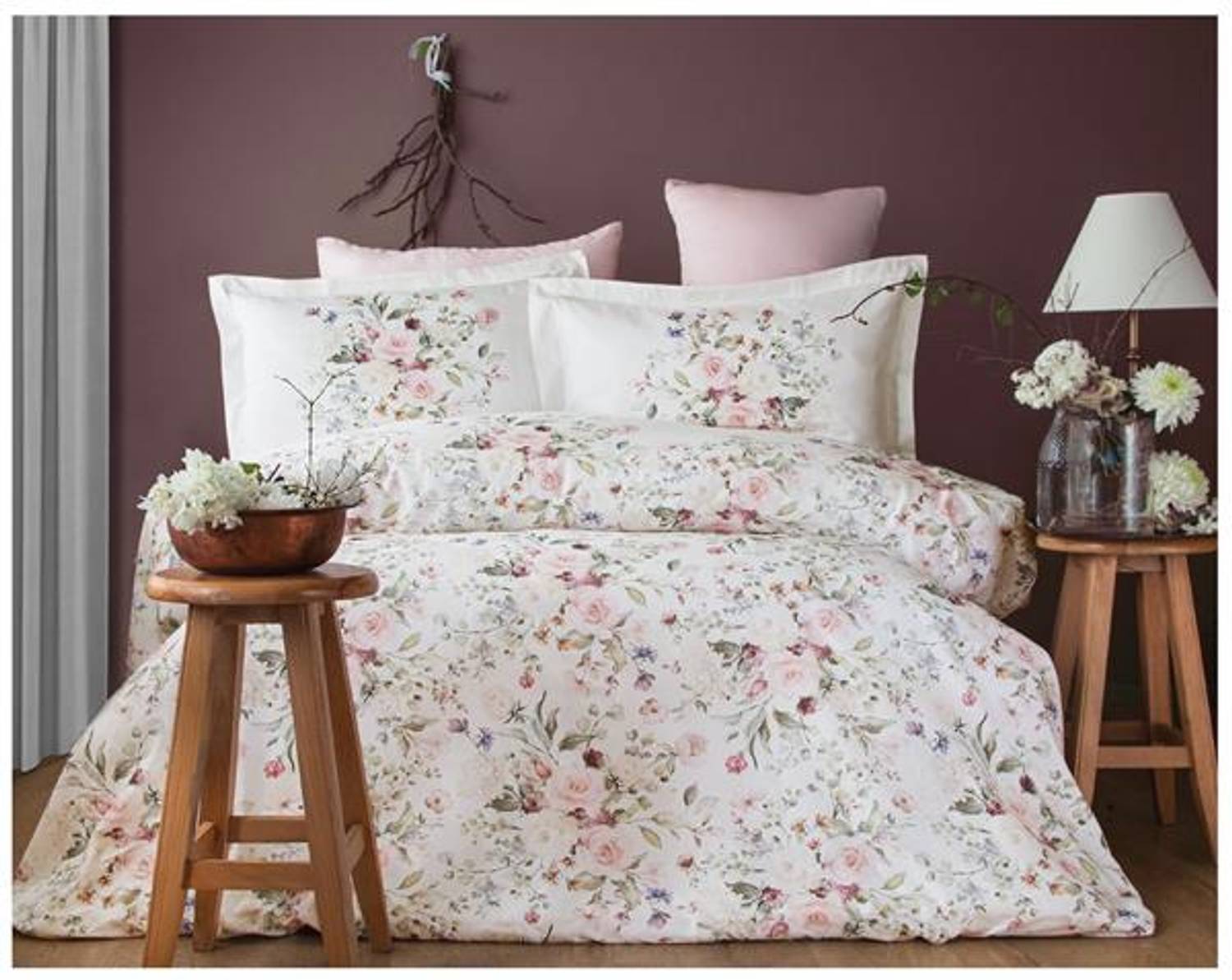 Pupilla Dijital Baskılı Pamuk Saten Çift Kişilik Nevresim Takımı Rosemaria