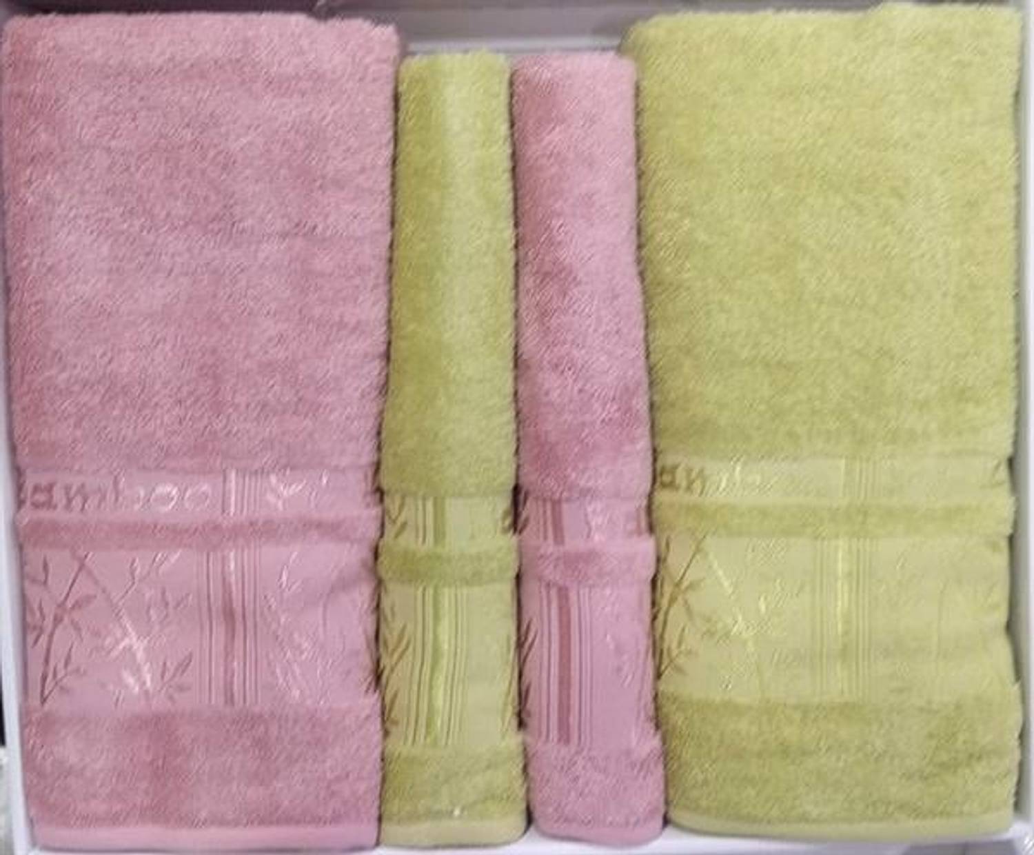 Набор полотенец Pupilla Hamam с жаккардовым узором Silver Green-Lila, 2 главных полотенца 50x90 см и 2 банных полотенца 90x150 см из хлопка