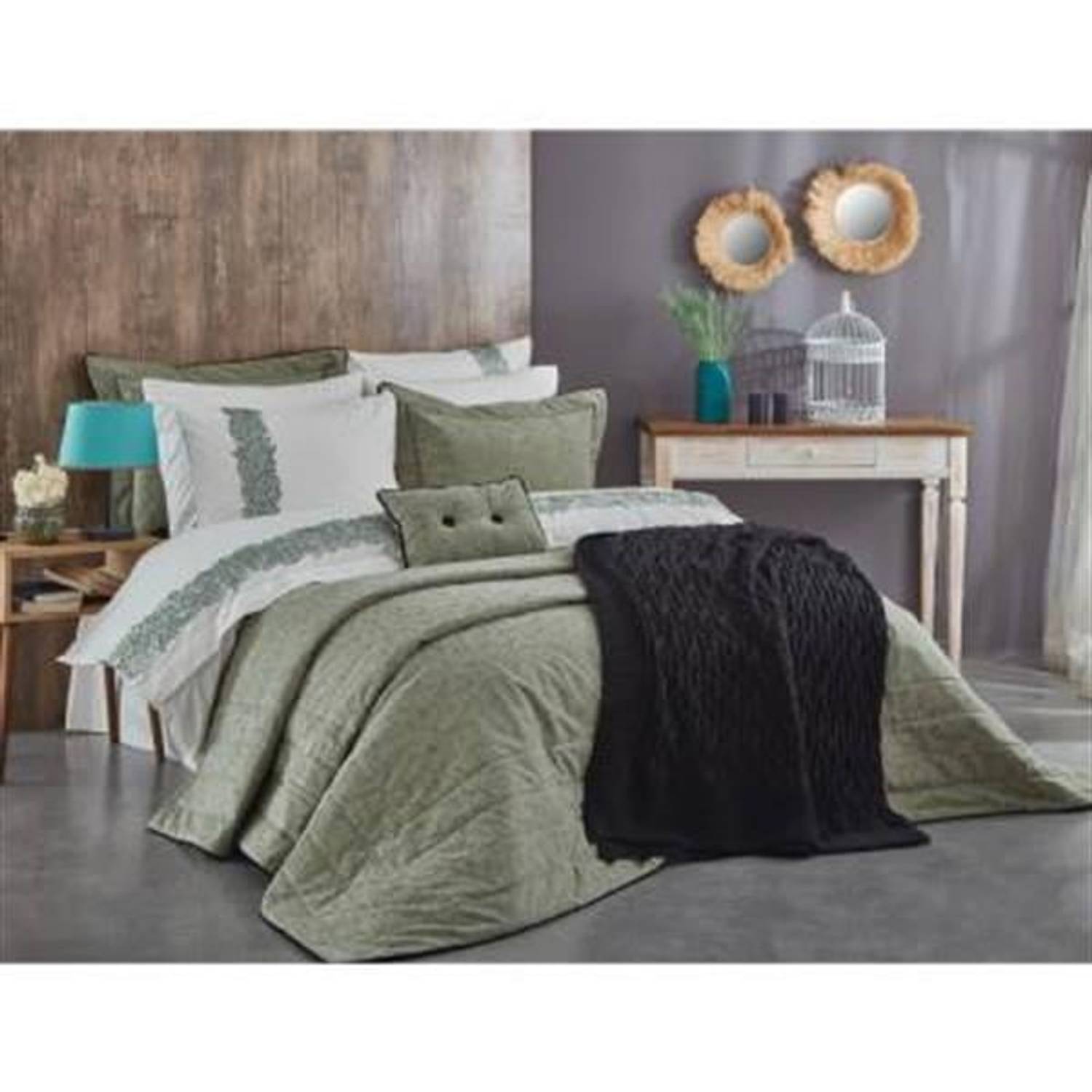 Набір постільної білизни Nazik Home Pedra Зелений, 11 предметів, вишуканість та якість для вашого інтер'єру