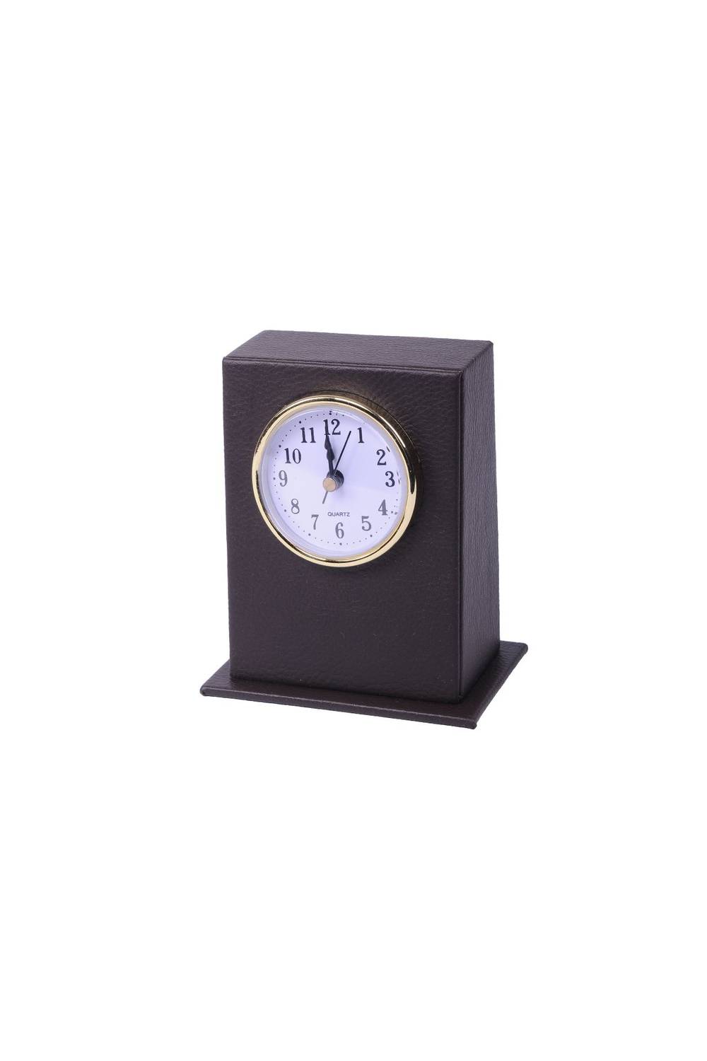 Leather Table Top Clock Brown