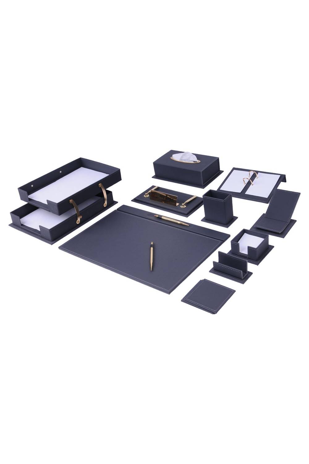 طقم مكتب فيجا رمادي 14 قطعة مع أرفف مزدوجة للمستندات - هدية بطاقة الاسم