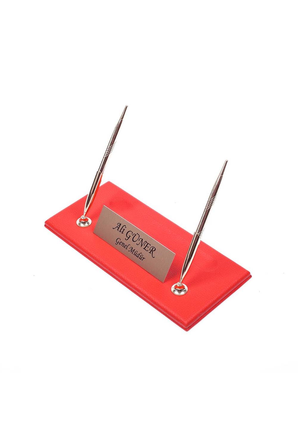 Leather Tabletop Nameplate Red