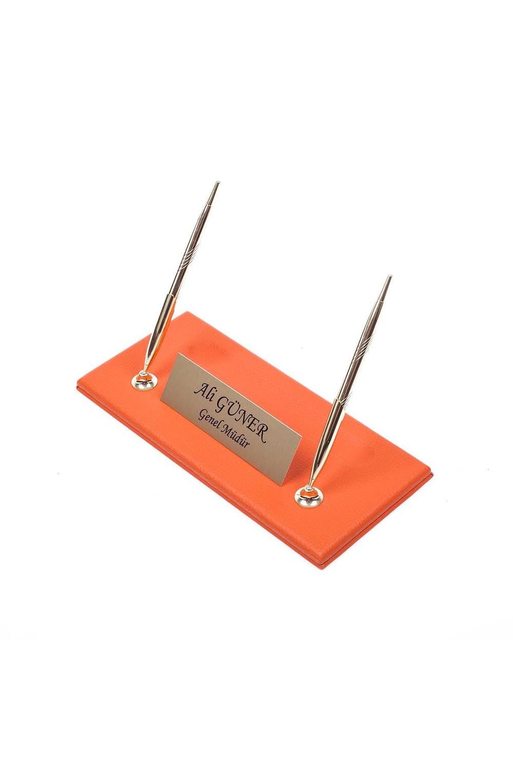 Шкіряний настільний іменник помаранчевого кольору з можливістю індивідуального дизайну