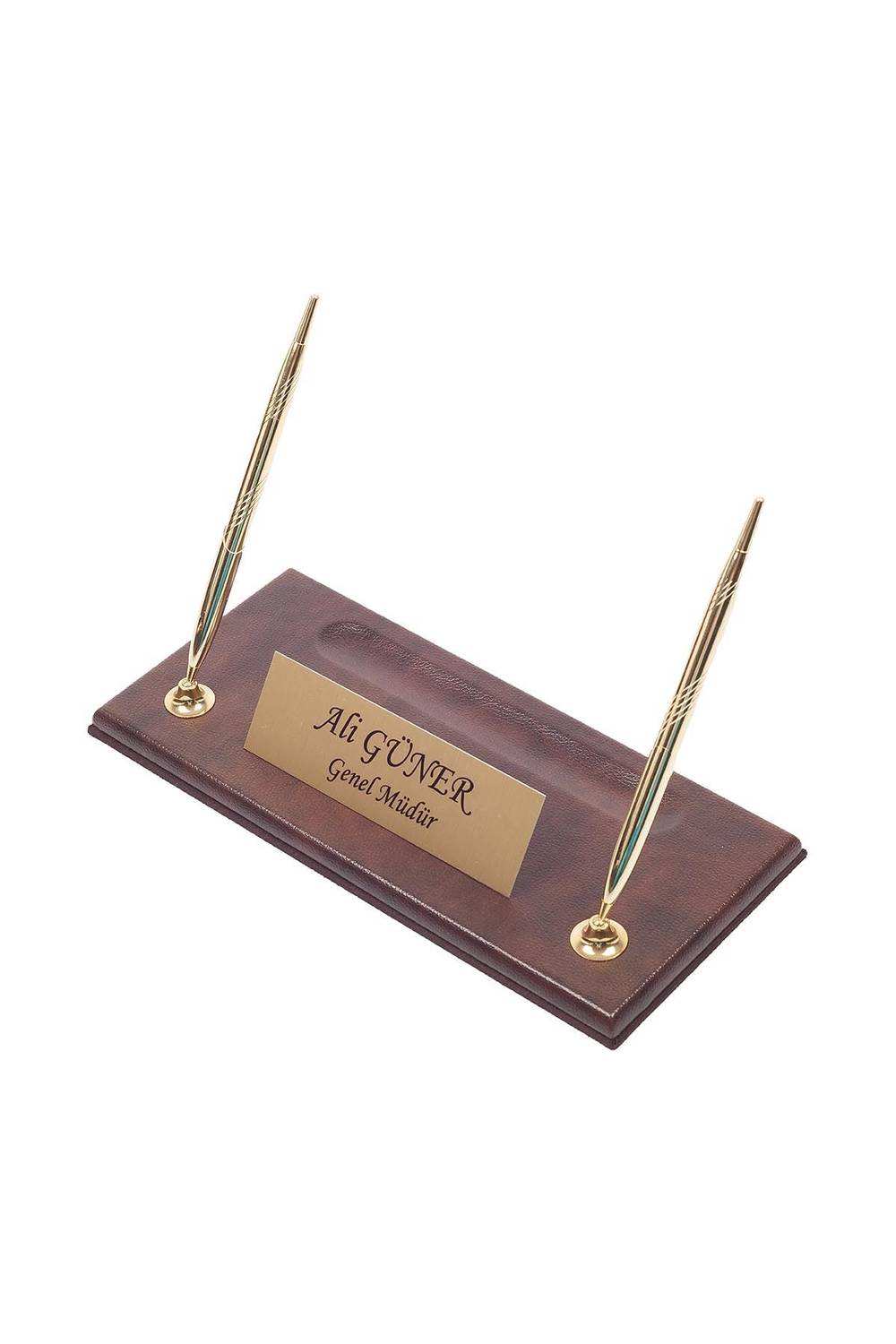 Leather Tabletop Nameplate Brown