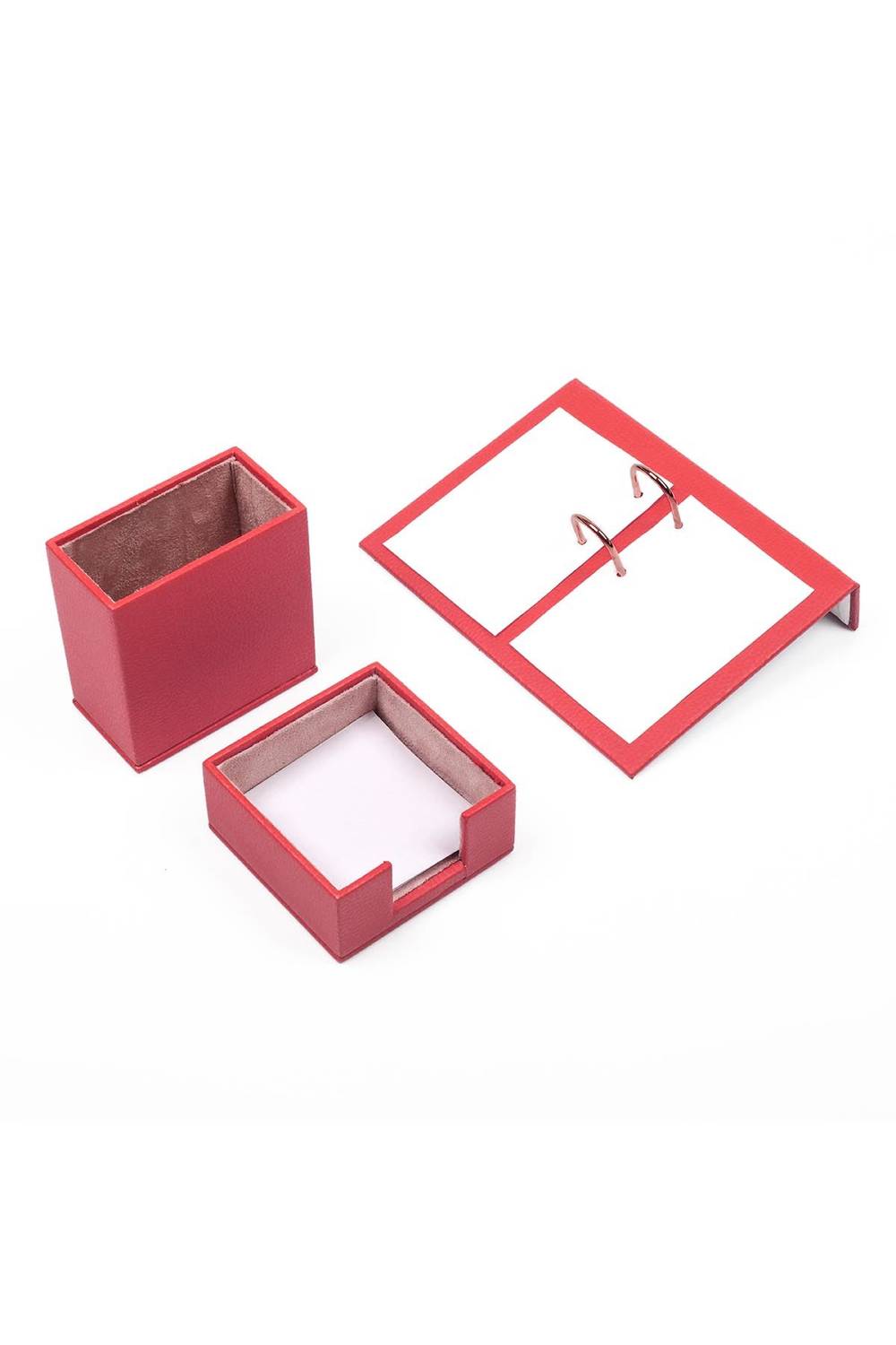 Leather 3 Piece Desktop Set Red - Calendar Holder, Pen Holder and Note Holder