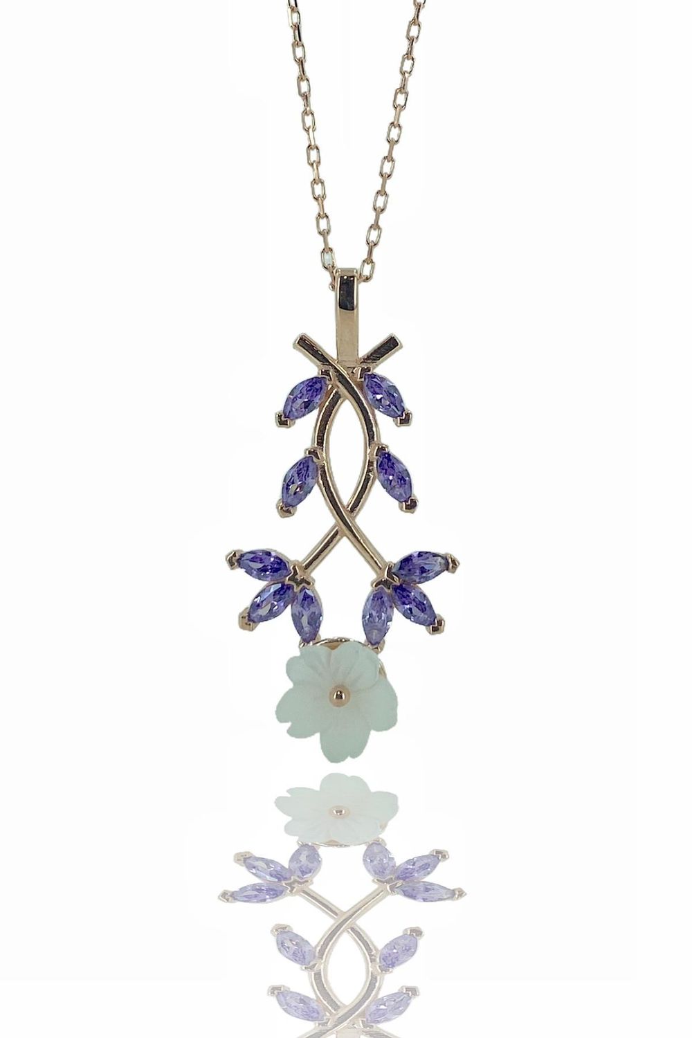 Amethyst Mother of Pearl Flowers Flower 925 Sterling Silver Necklace