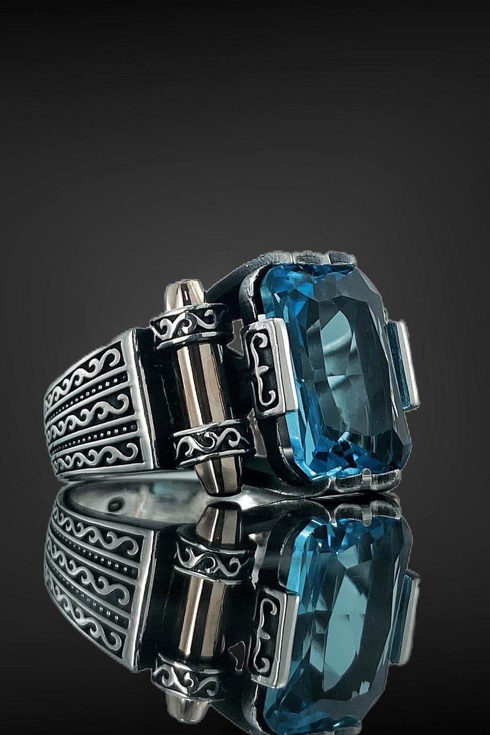 Багет Аквамарин Новое мужское кольцо высшего качества из стерлингового серебра 925 пробы