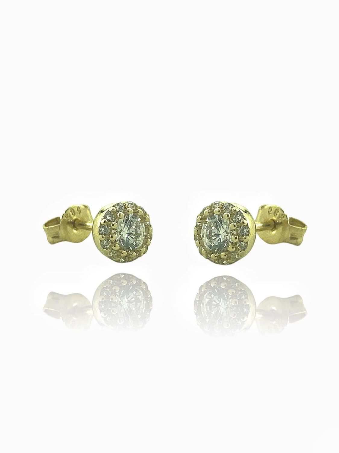 14K Gold Solitaire Zircon Stone Earrings
