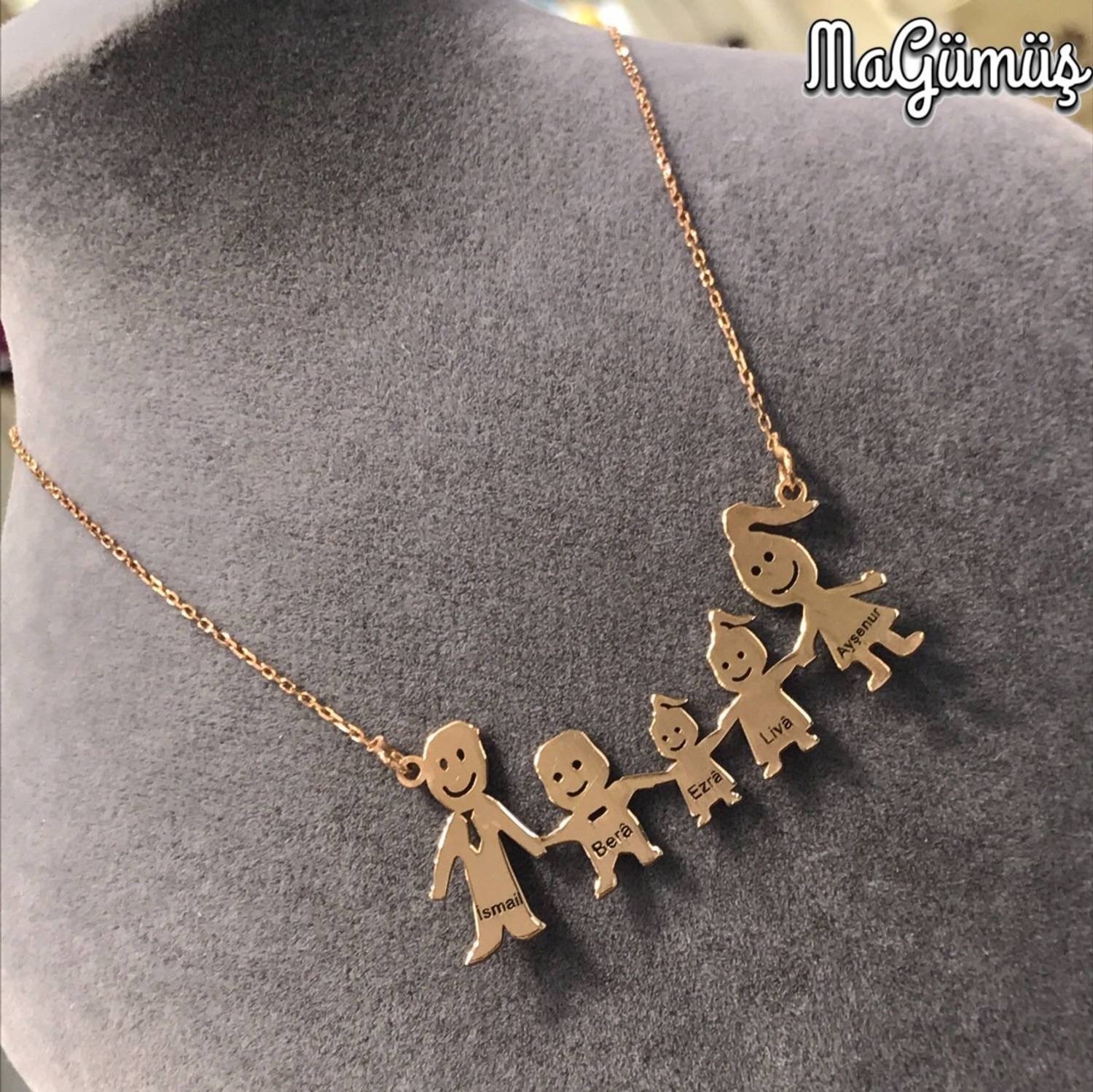 5 Kişilik İsimli Gümüş Aile Kolyesi