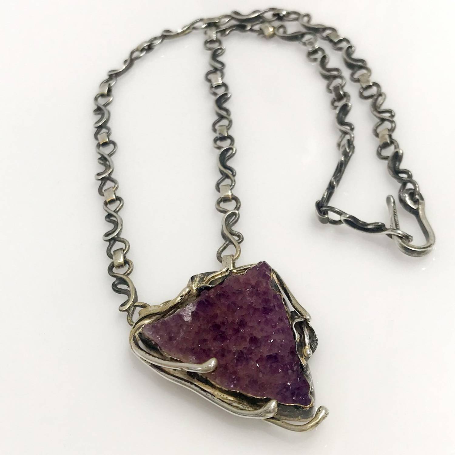 Natural Amethyst Stone Authentic Hand Made Sterling Silver Necklace