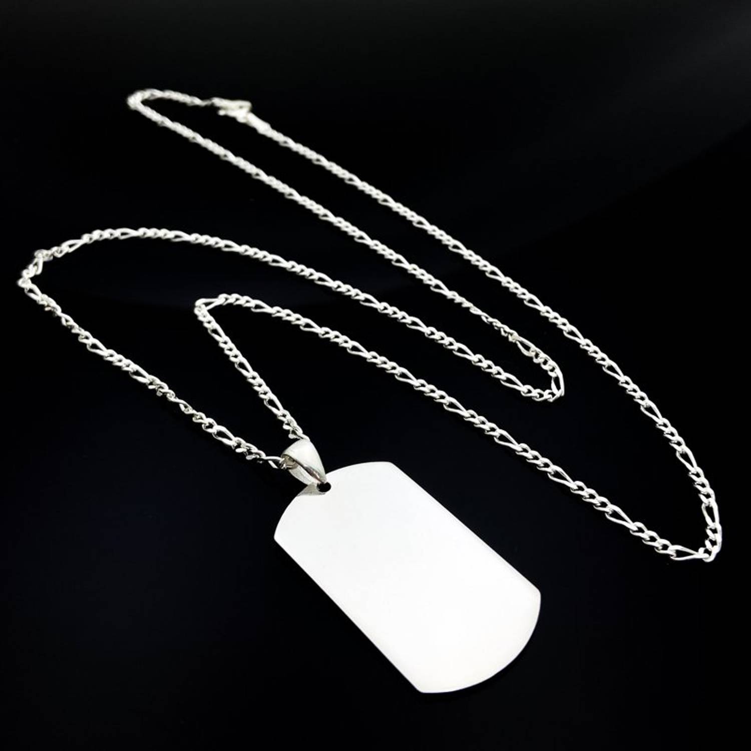 925 Sterling Silver Plain Blank Military Tag Sterling Silver Men's Necklace Chain