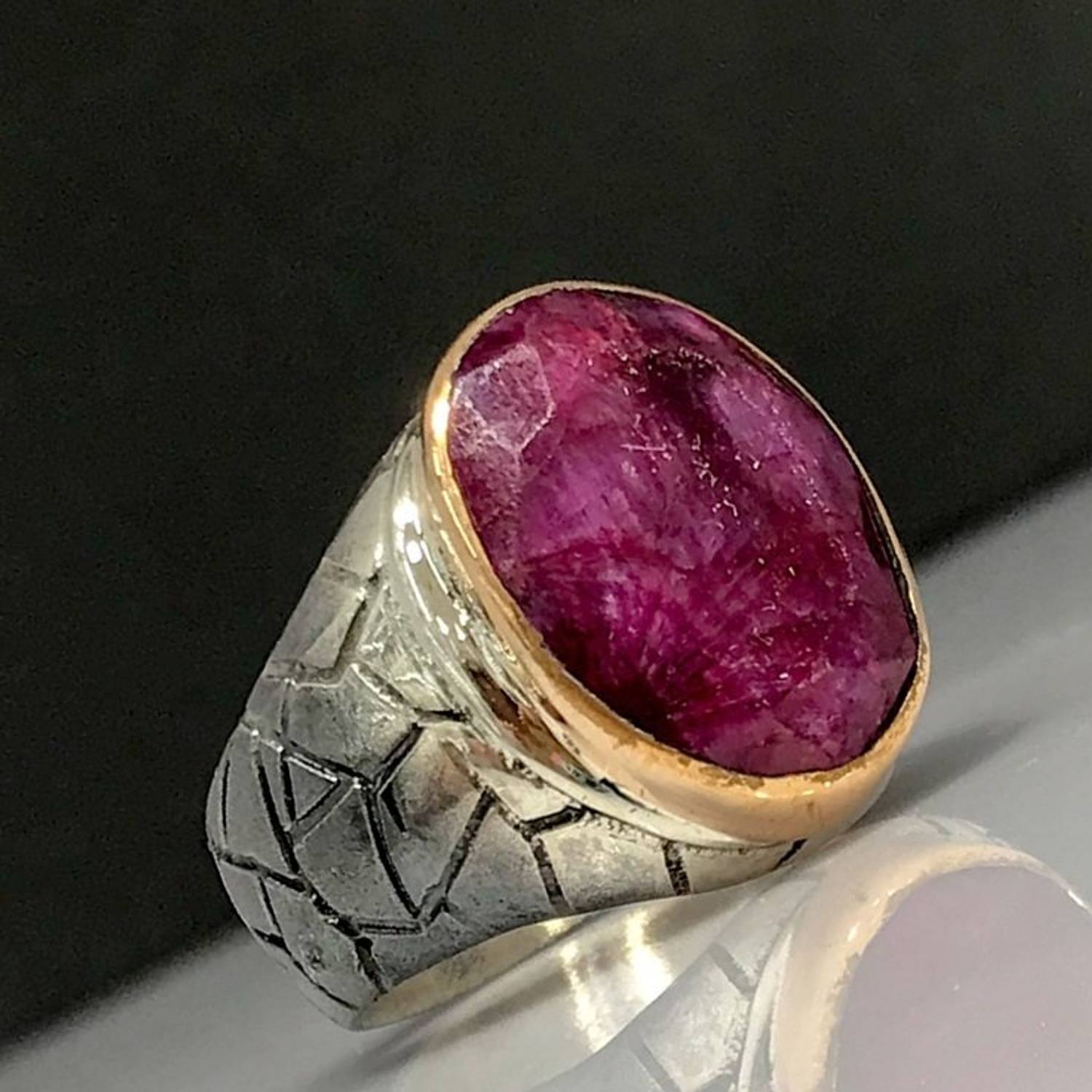 Natural Ruby Stone Hand Made Sterling Silver Men's Ring
