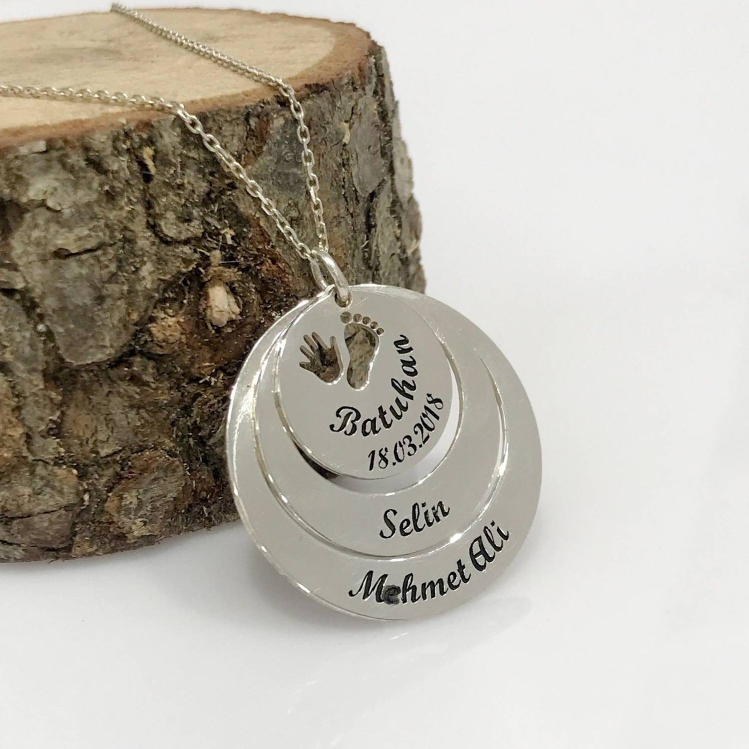 First Step Baby Footed Personalized Silver Necklace with Name and Date