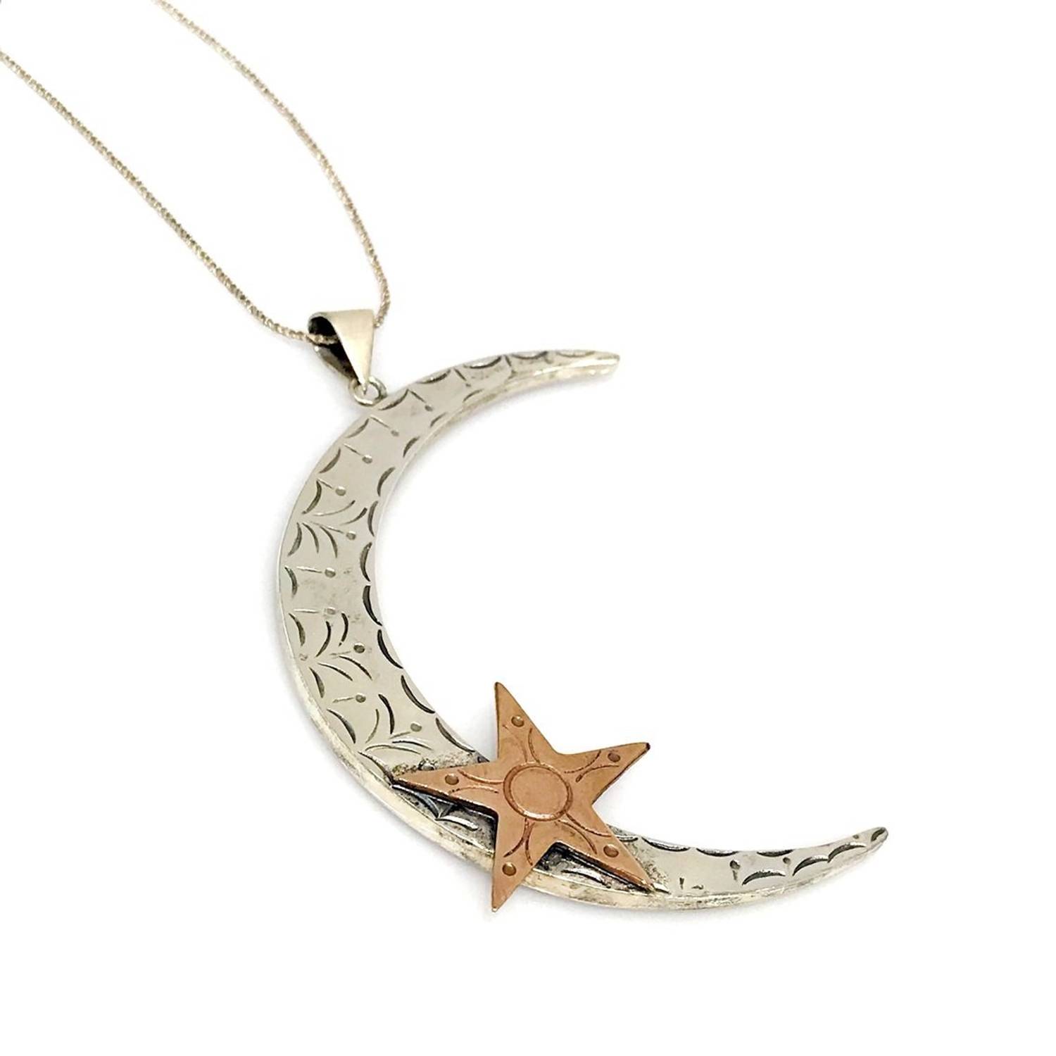 قلادة نجمة القمر الفضية المصنوعة يدويًا من Ayyıldız بحجم كبير
