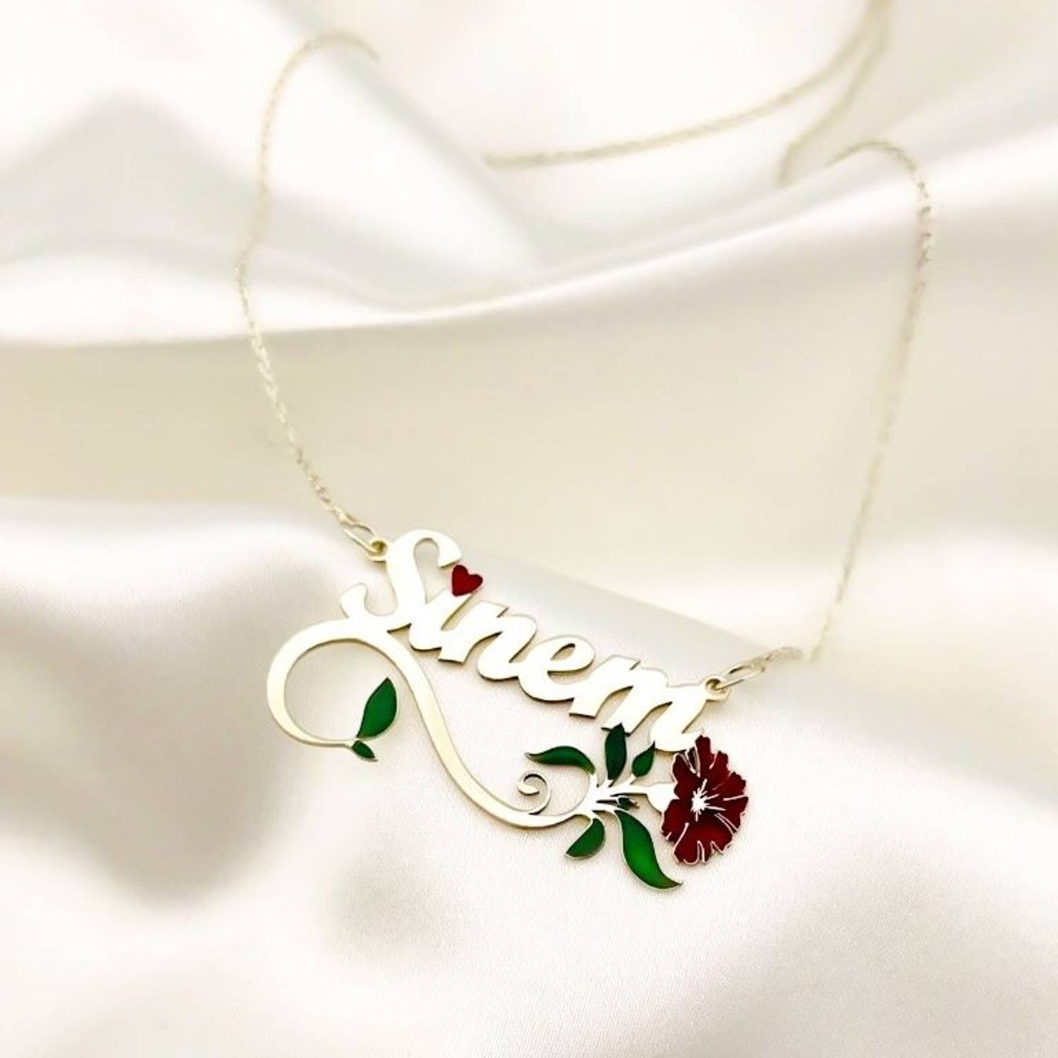 New Carnation Name Colored Silver Name Necklace