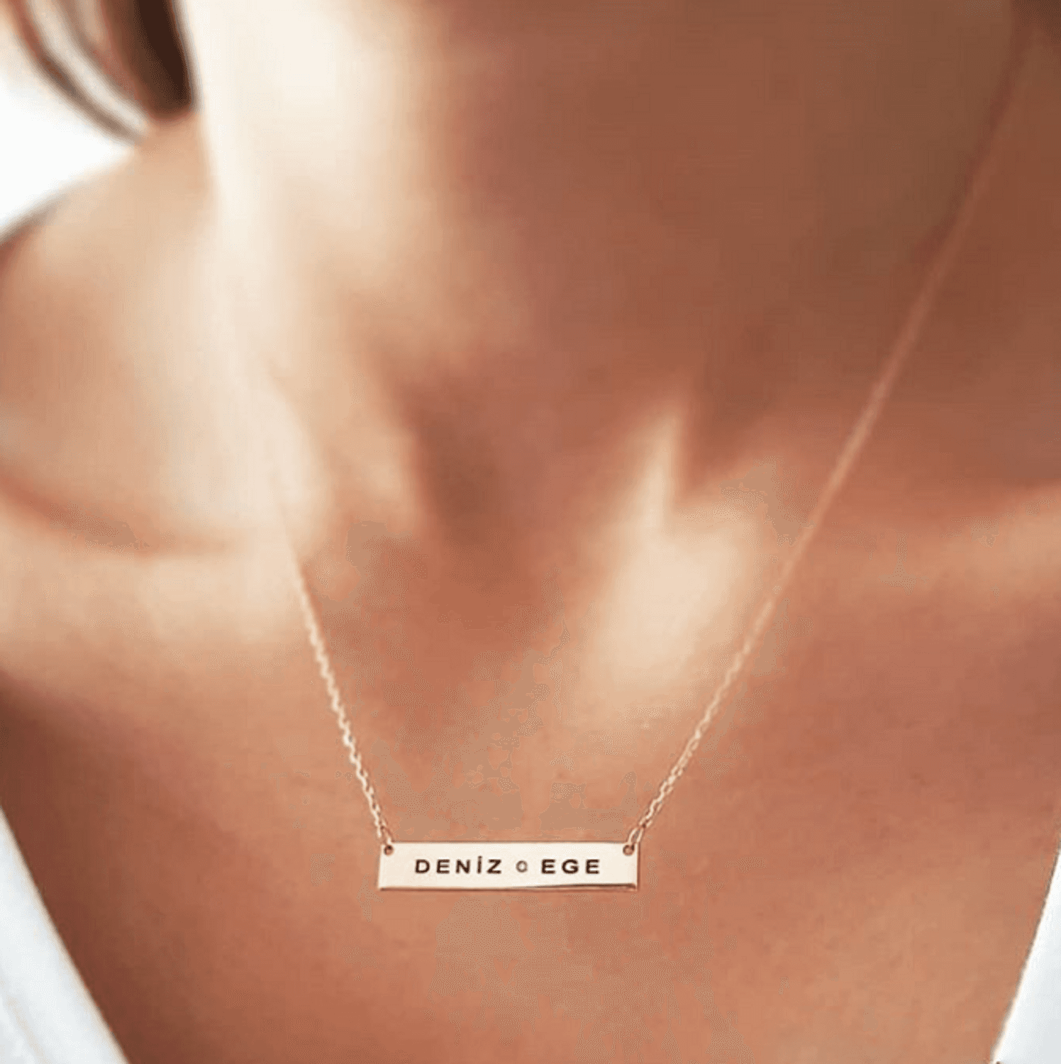 Two Names Horizontal Bar Name Sterling Silver Necklace